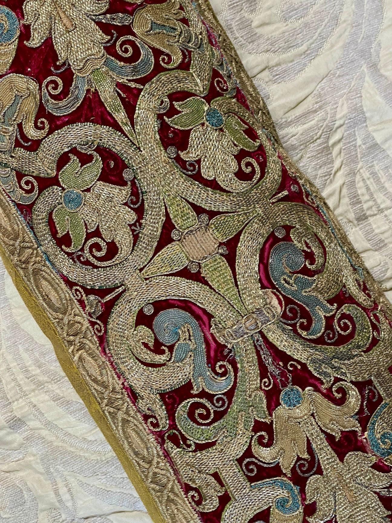 Silk Antique Renaissance Velvet Bolster Pillow