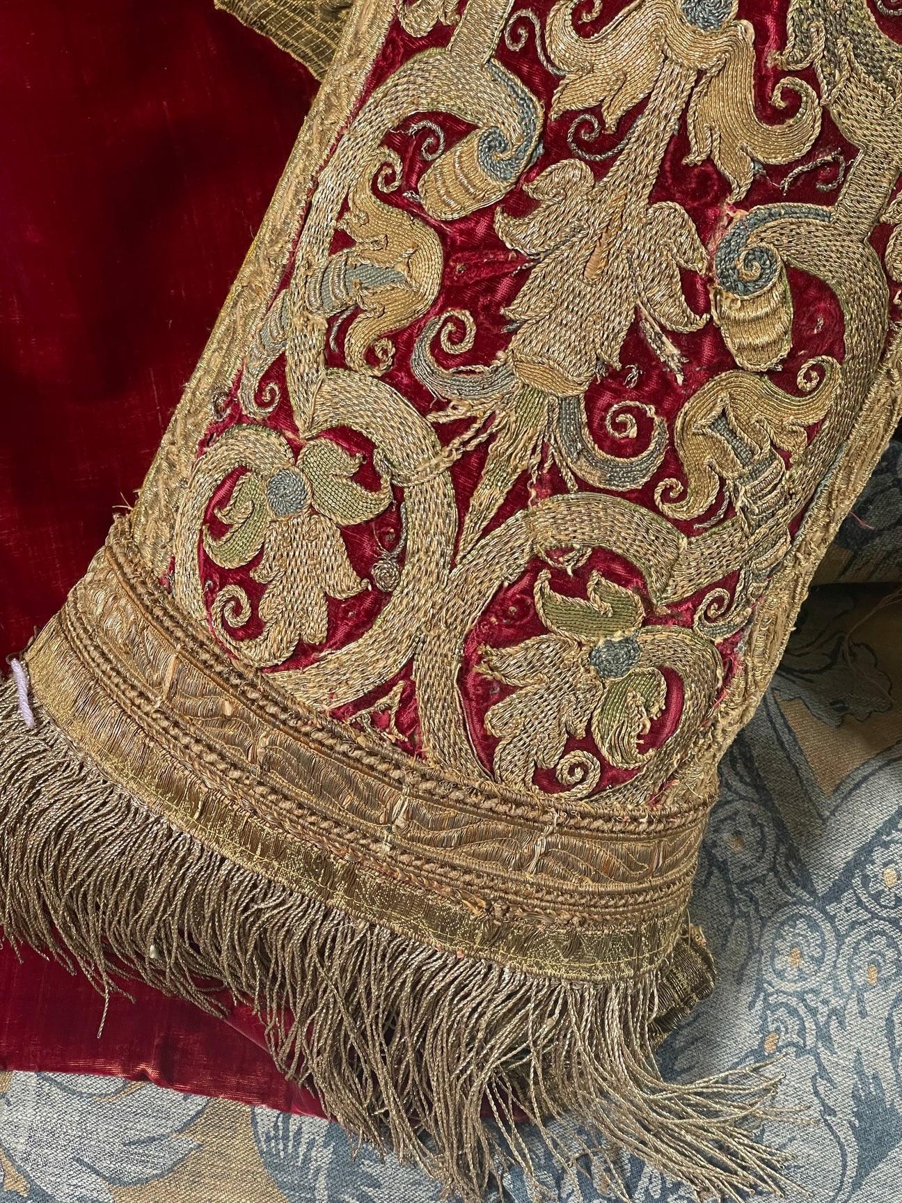 Antique Renaissance Velvet Bolster Pillow 1