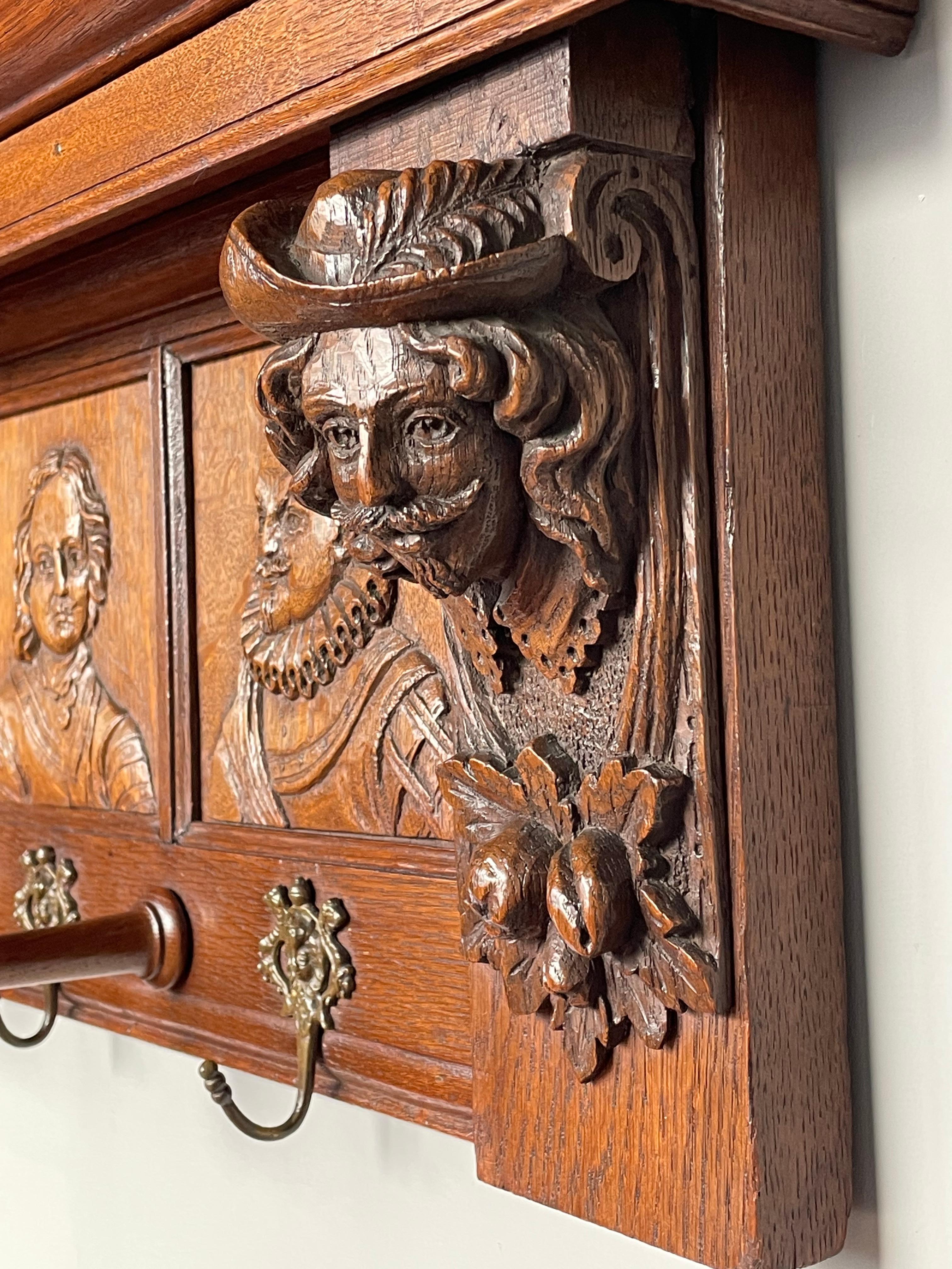 Antique Renaissance Wall Coat Rack Homage to Rembrandt & The Night Watch ca 1880 For Sale 12