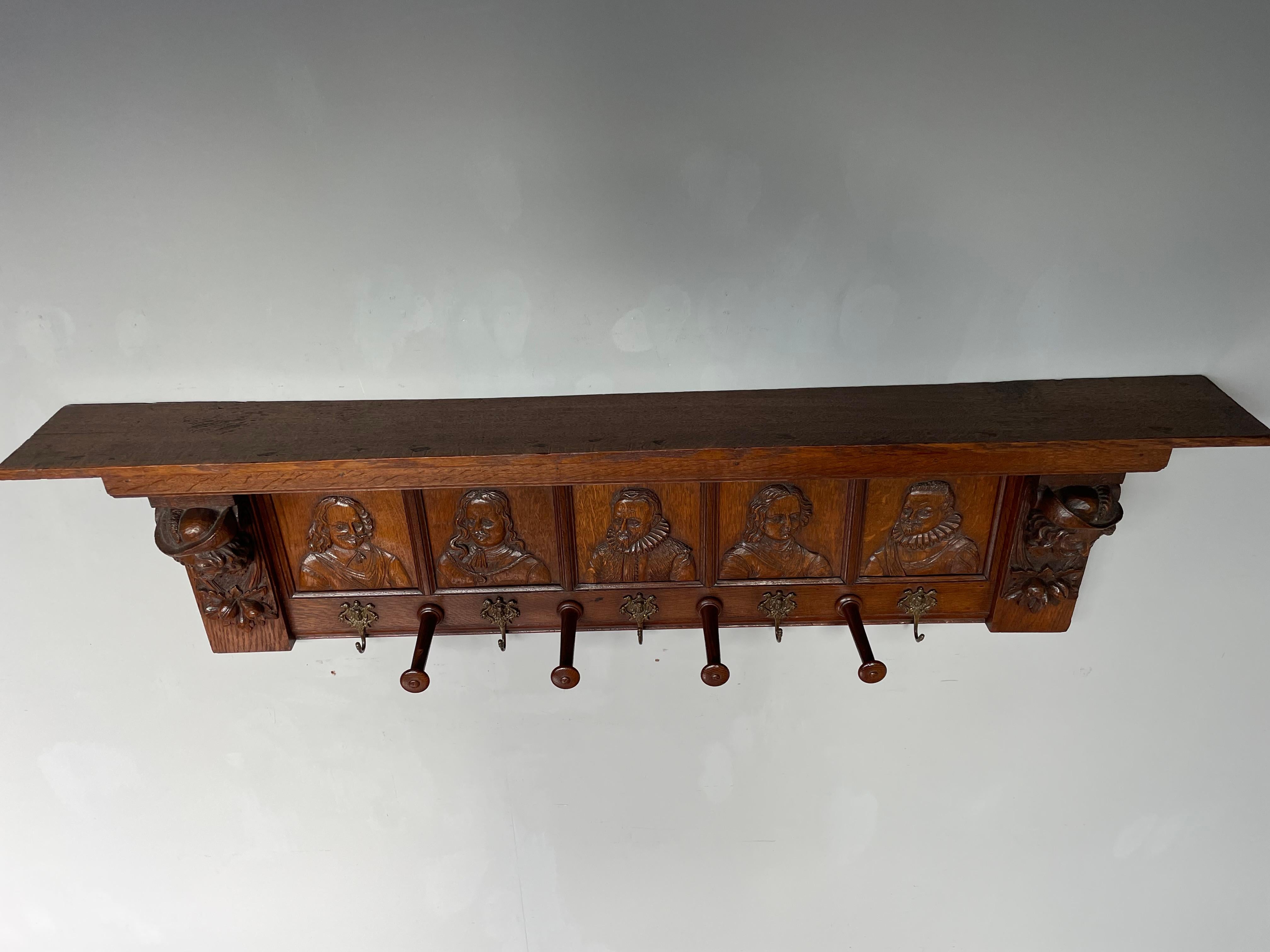 Antique Renaissance Wall Coat Rack Homage to Rembrandt & The Night Watch ca 1880 For Sale 1
