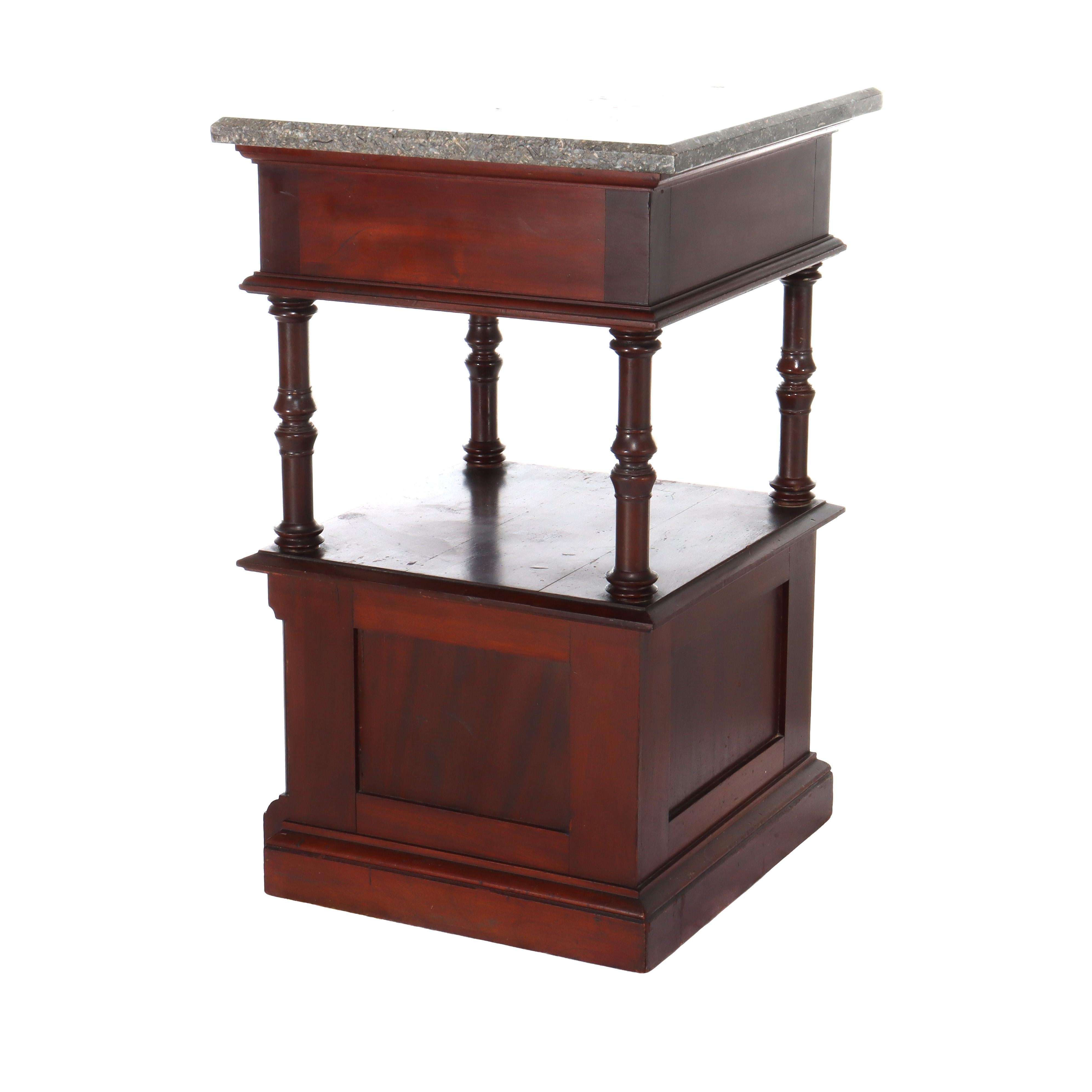 Antique Rennaisance Revival Walnut & Burl Marble Top Commode c1890 en vente 8