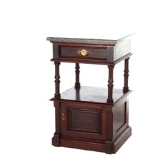 Antique Rennaisance Revival Walnut & Burl Marble Top Commode c1890