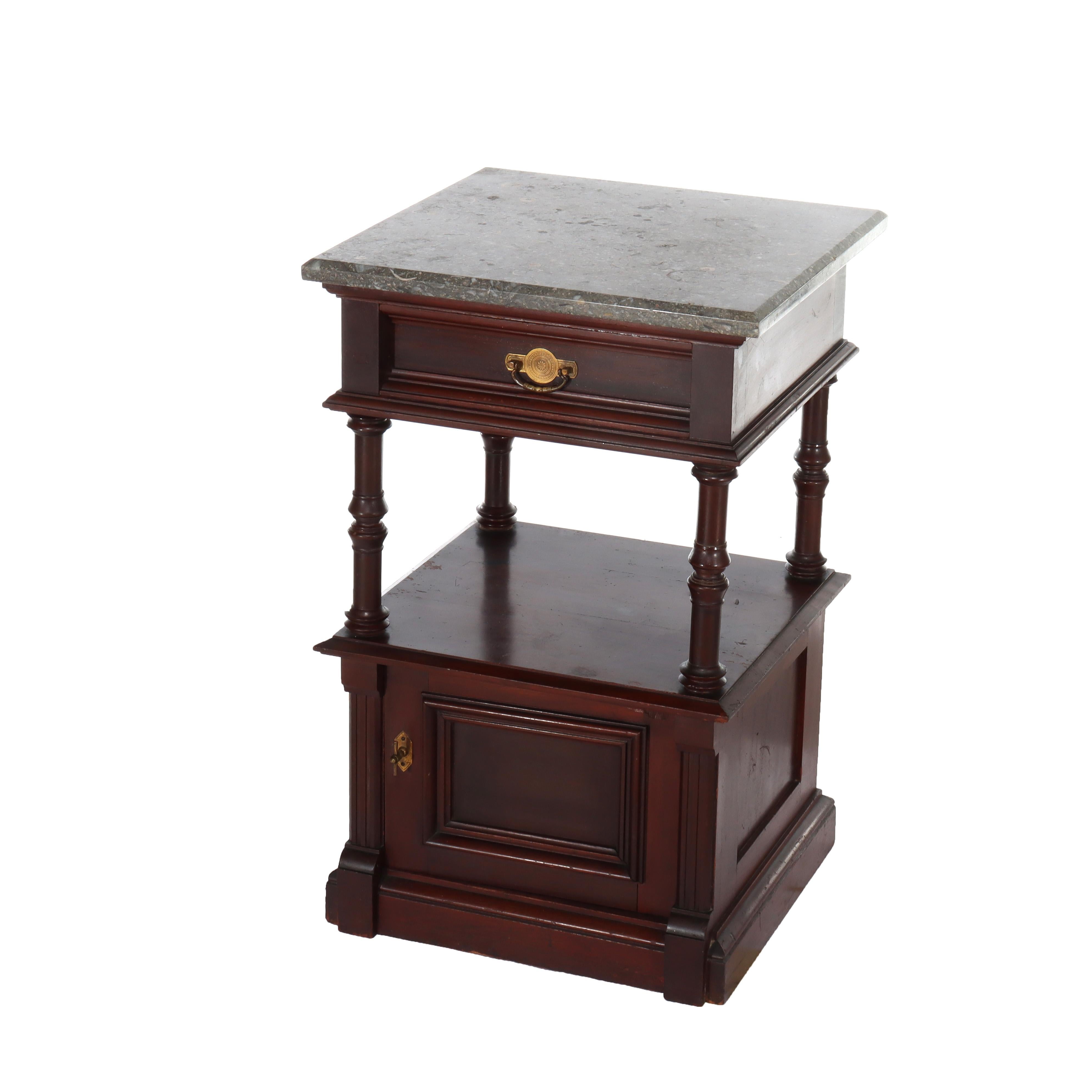 Antique Rennaisance Revival Walnut & Burl Marble Top Commode c1890 Bon état - En vente à Big Flats, NY
