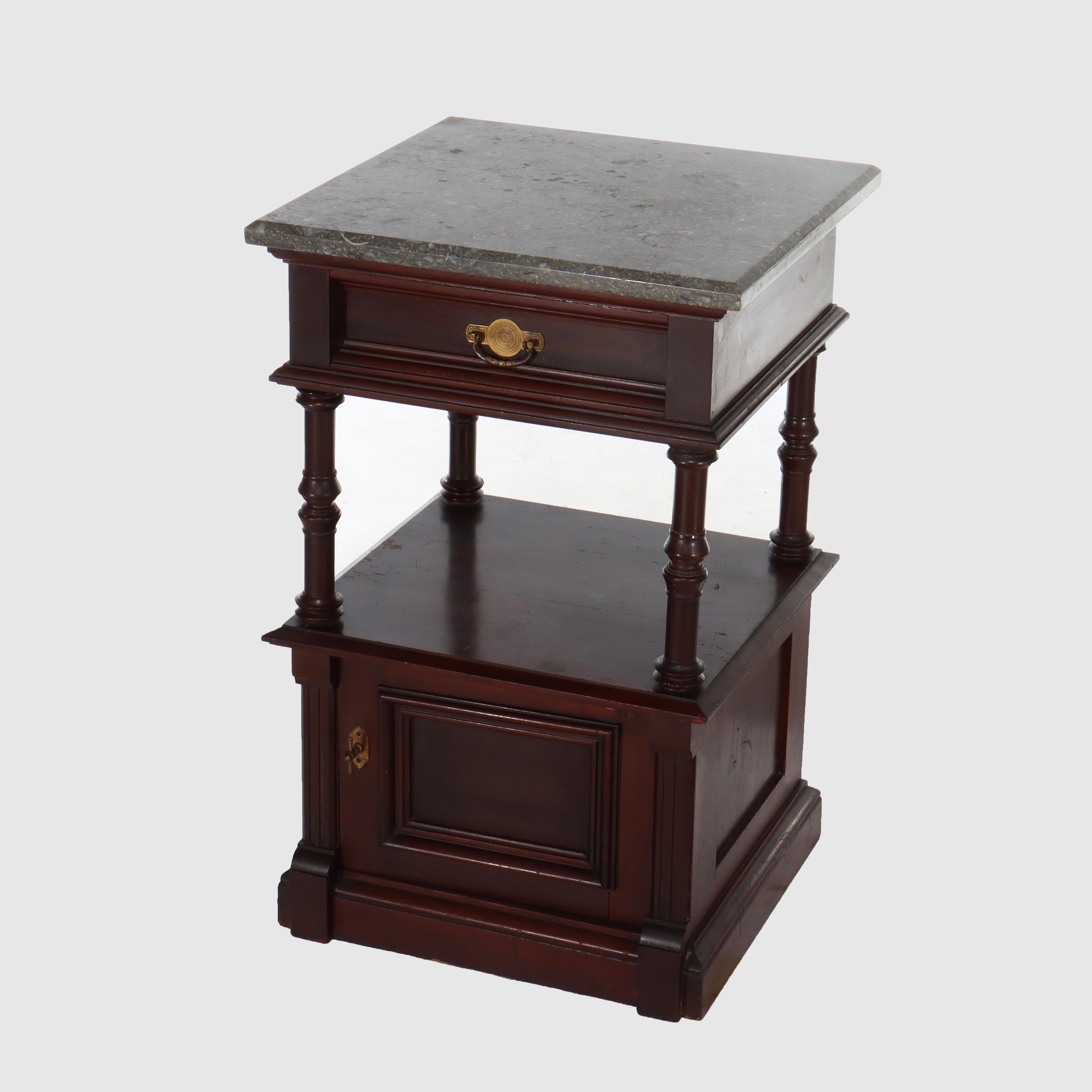 XIXe siècle Antique Rennaisance Revival Walnut & Burl Marble Top Commode c1890 en vente