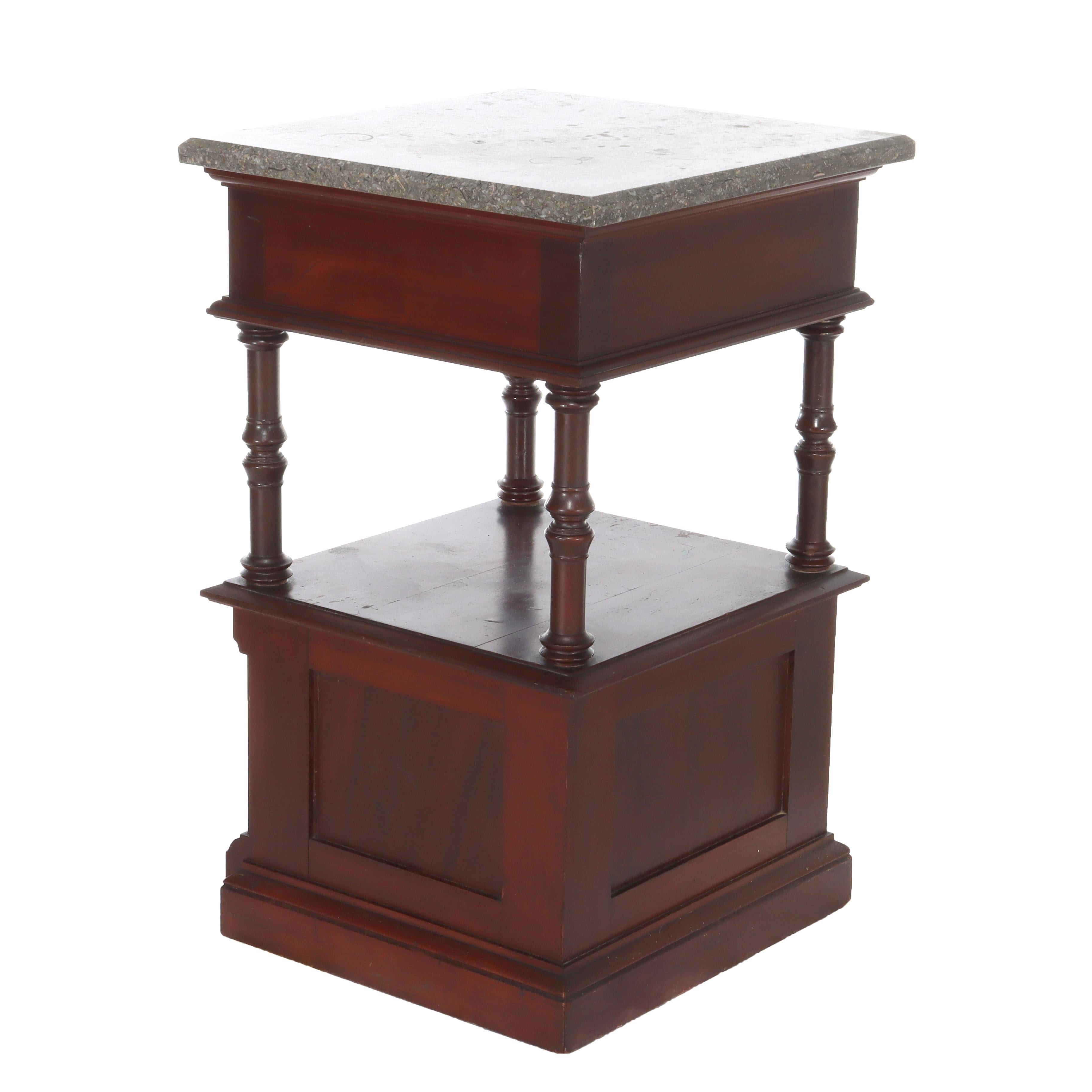 Antique Rennaisance Revival Walnut & Burl Marble Top Commode c1890 en vente 1