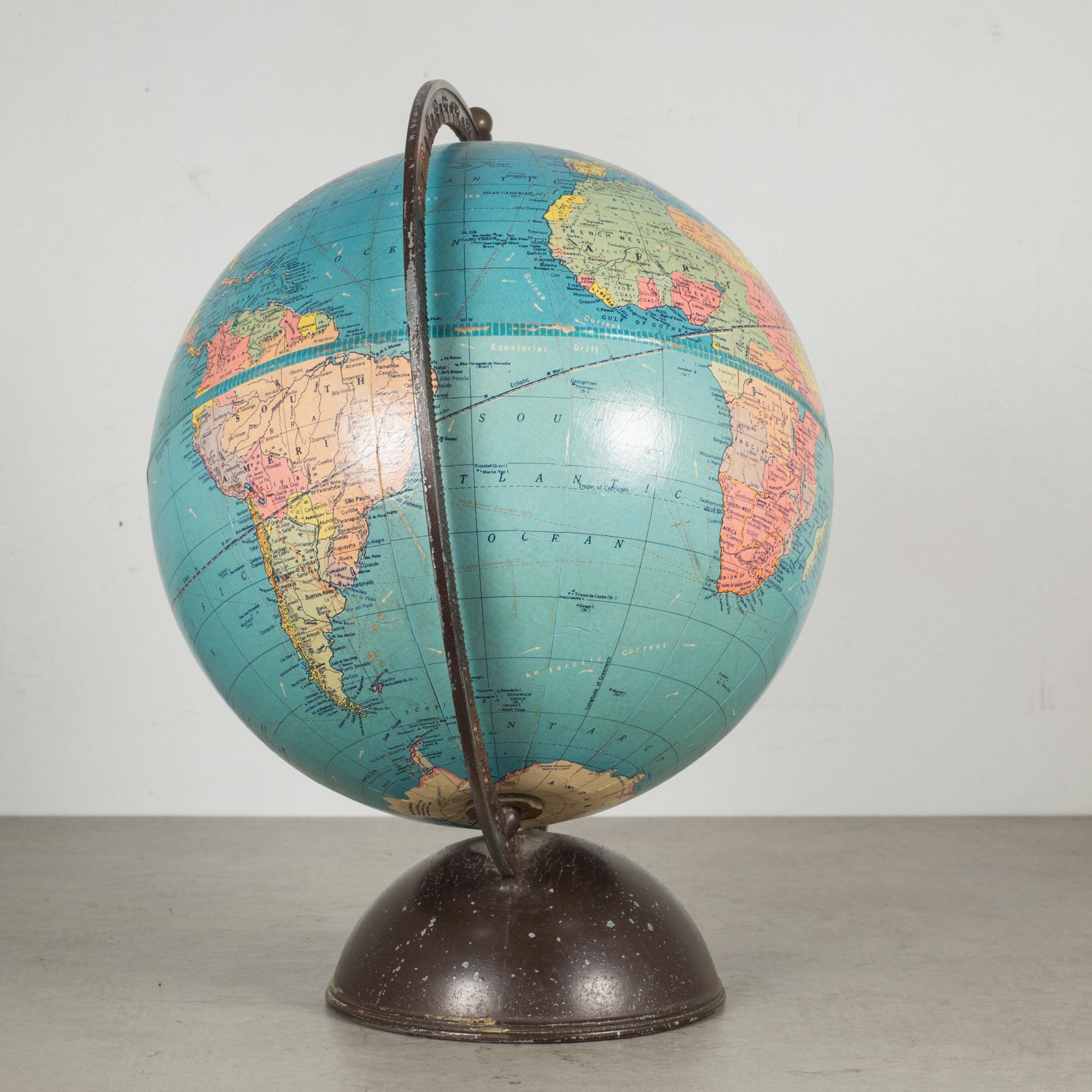 Antique Replogle Standard Globe, circa Pre 1948 In Good Condition In San Francisco, CA