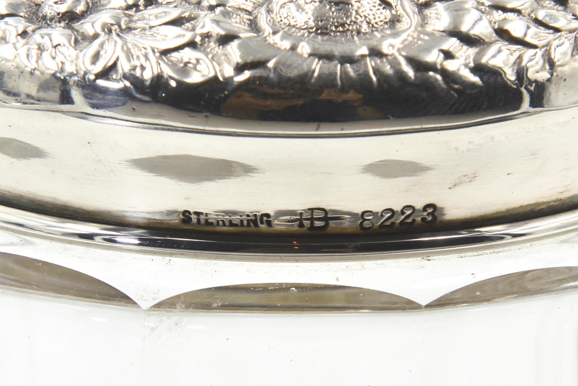 American Antique Repose Sterling Flower Vanity Hair Receiver Jar by R Blackinton & Co.