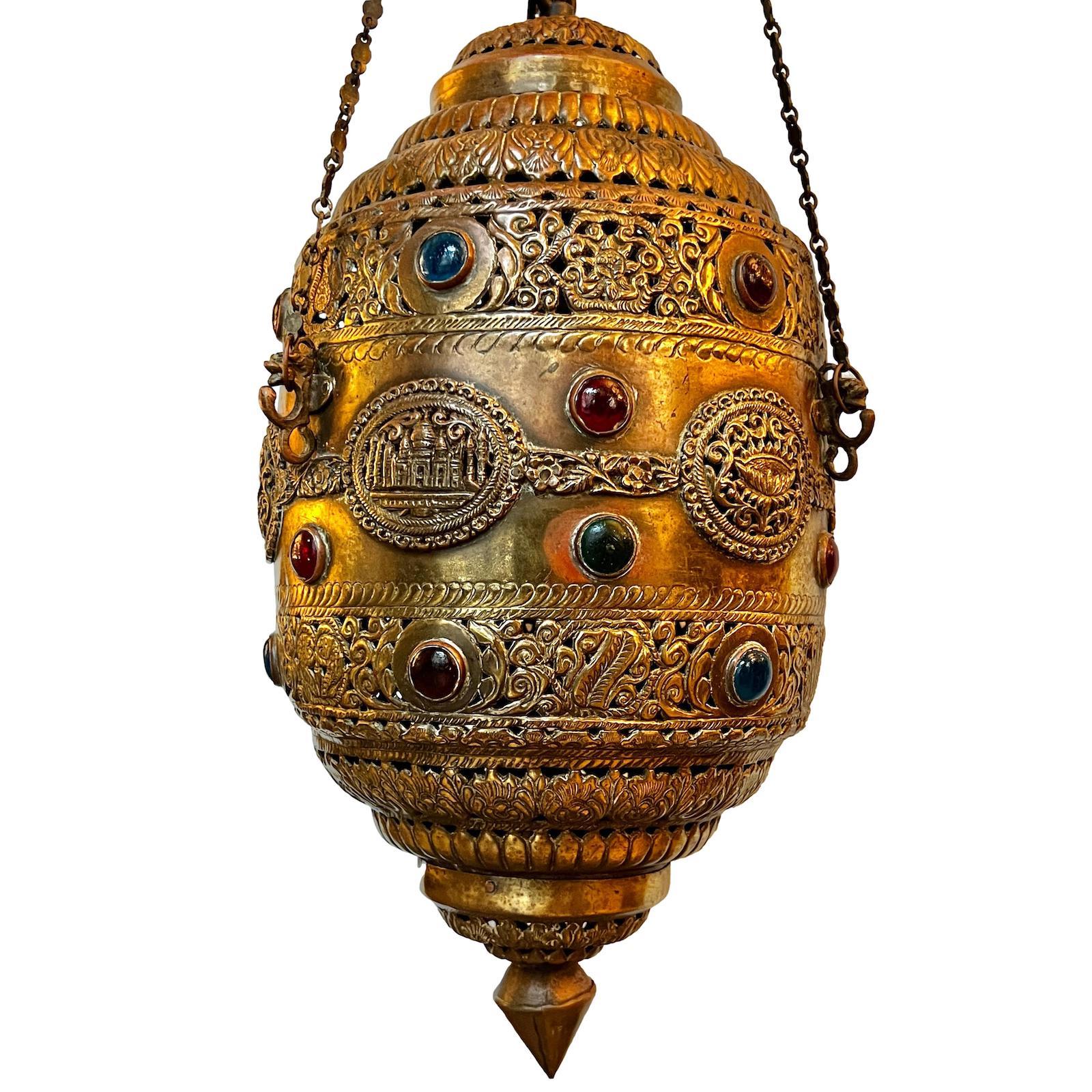 Persian Antique Repousse' Metal Lantern For Sale