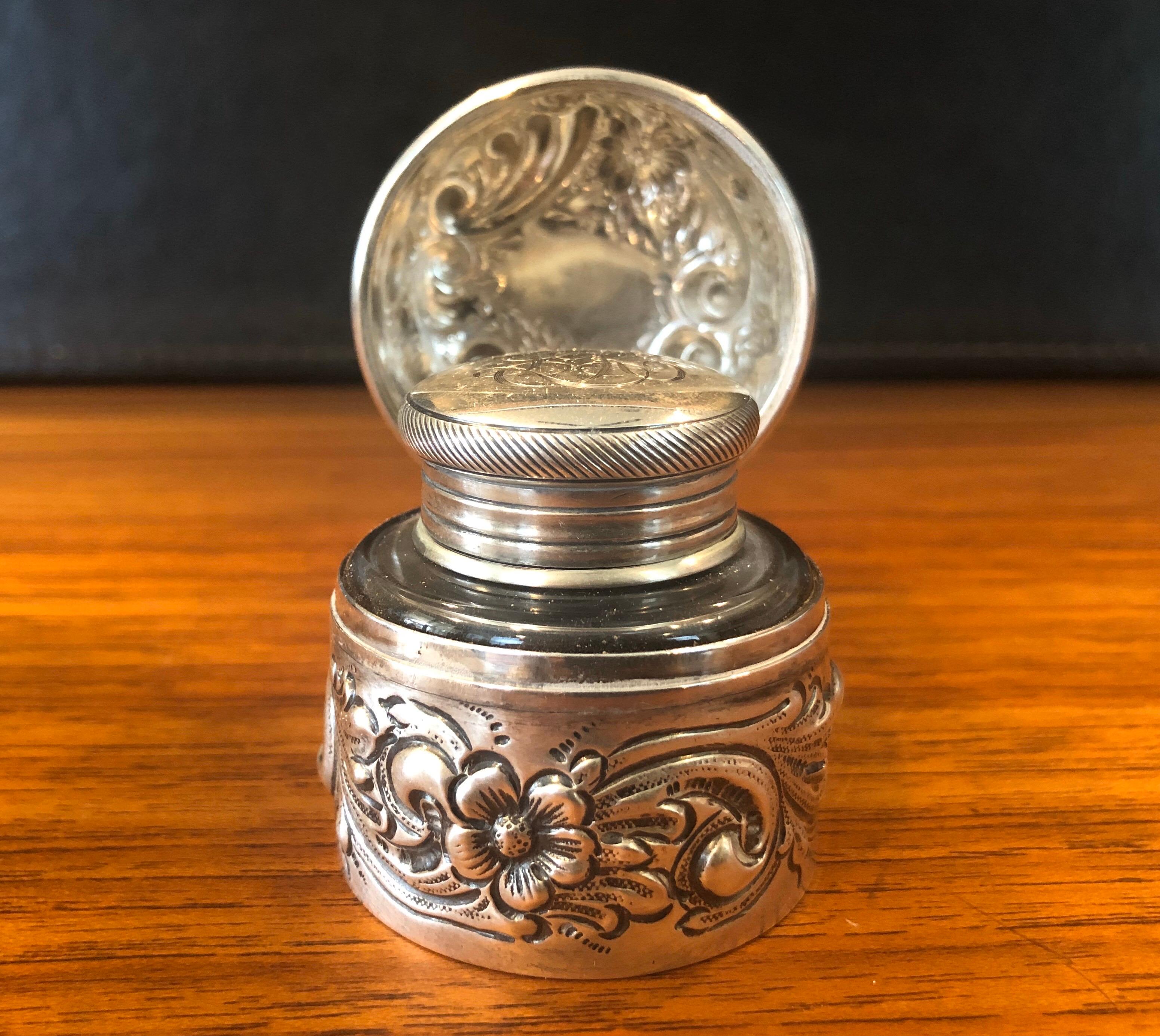 American Antique Repousse Sterling Inkwell by Howard & Co. For Sale