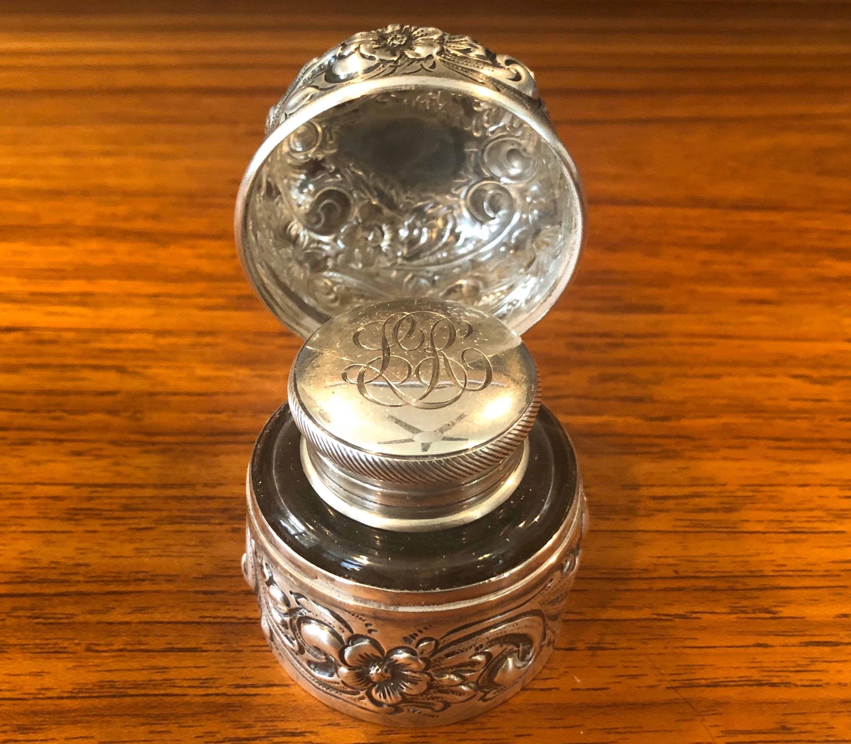 Repoussé Antique Repousse Sterling Inkwell by Howard & Co. For Sale