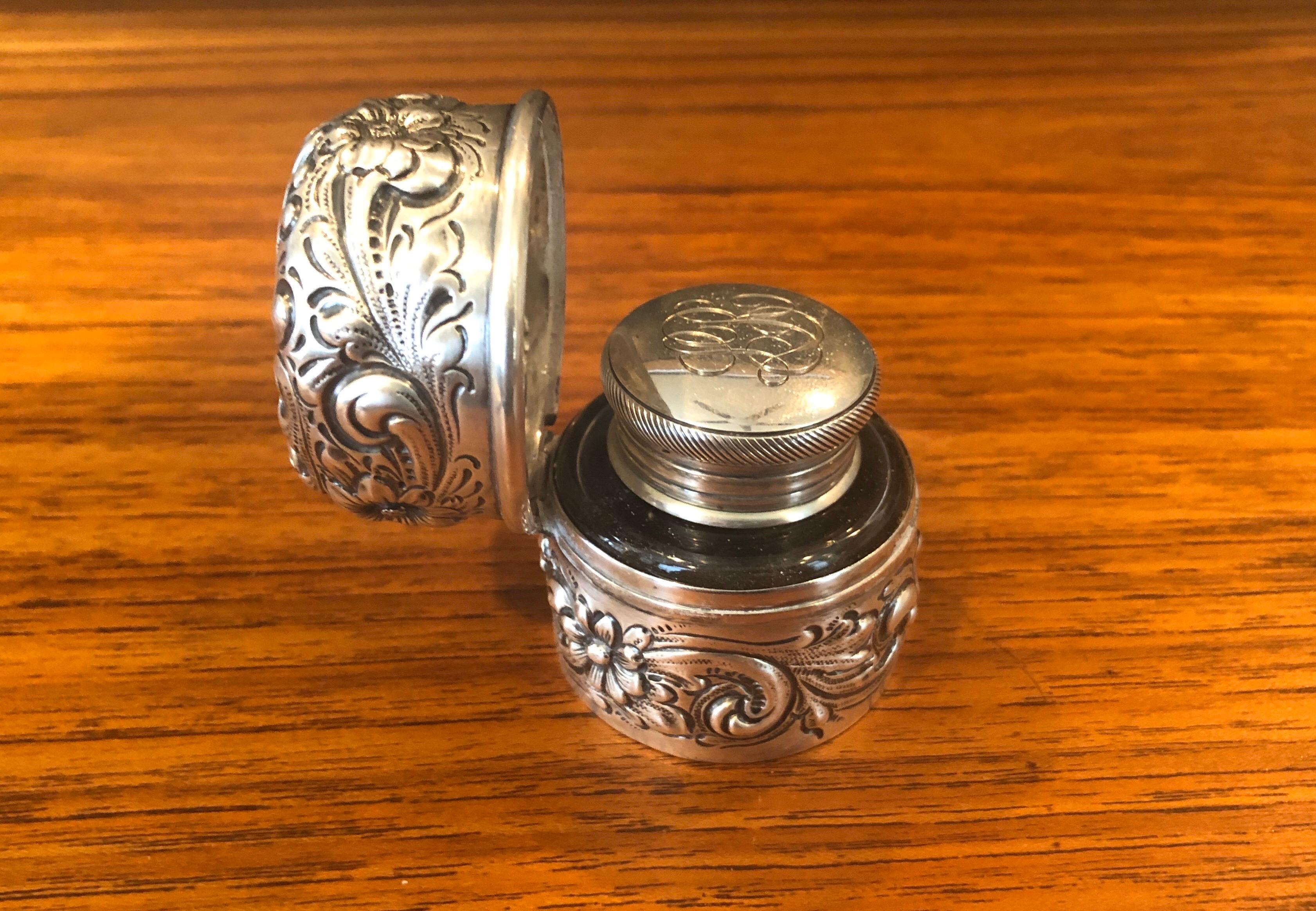 Antique Repousse Sterling Inkwell by Howard & Co. In Good Condition For Sale In San Diego, CA