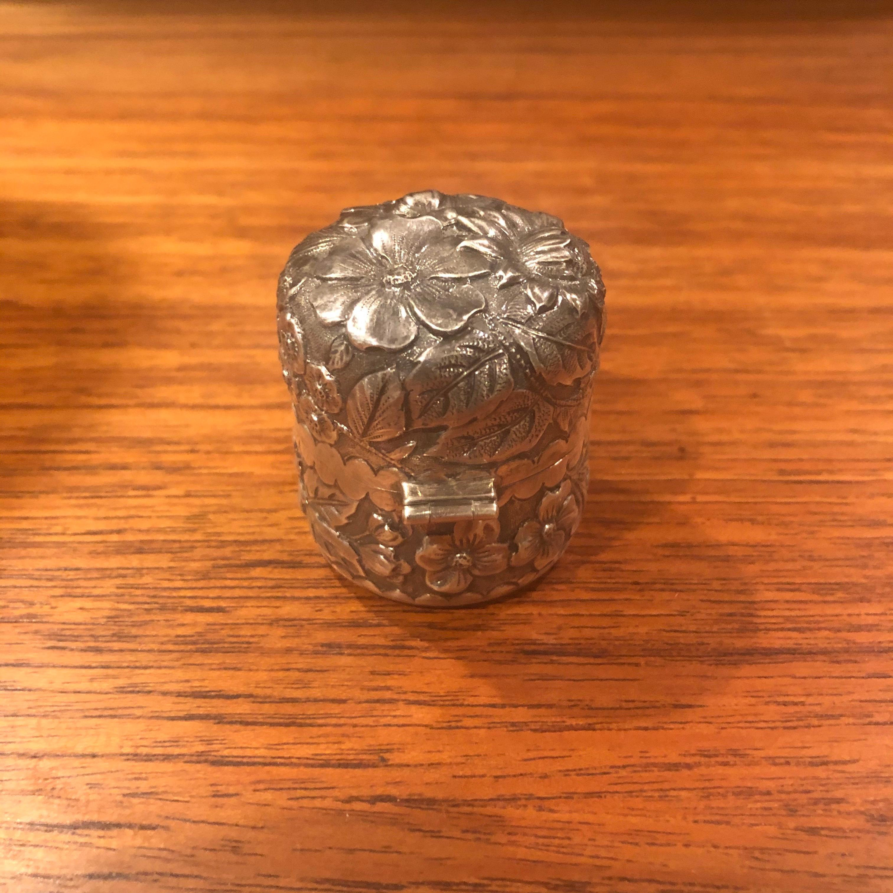 Repoussé Antique Repousse Sterling Inkwell with Insert For Sale