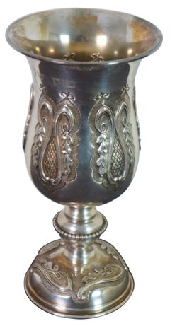 Antique Repousse Sterling Silver Kiddush Passover Wine Cup Goblet Judaica 350g