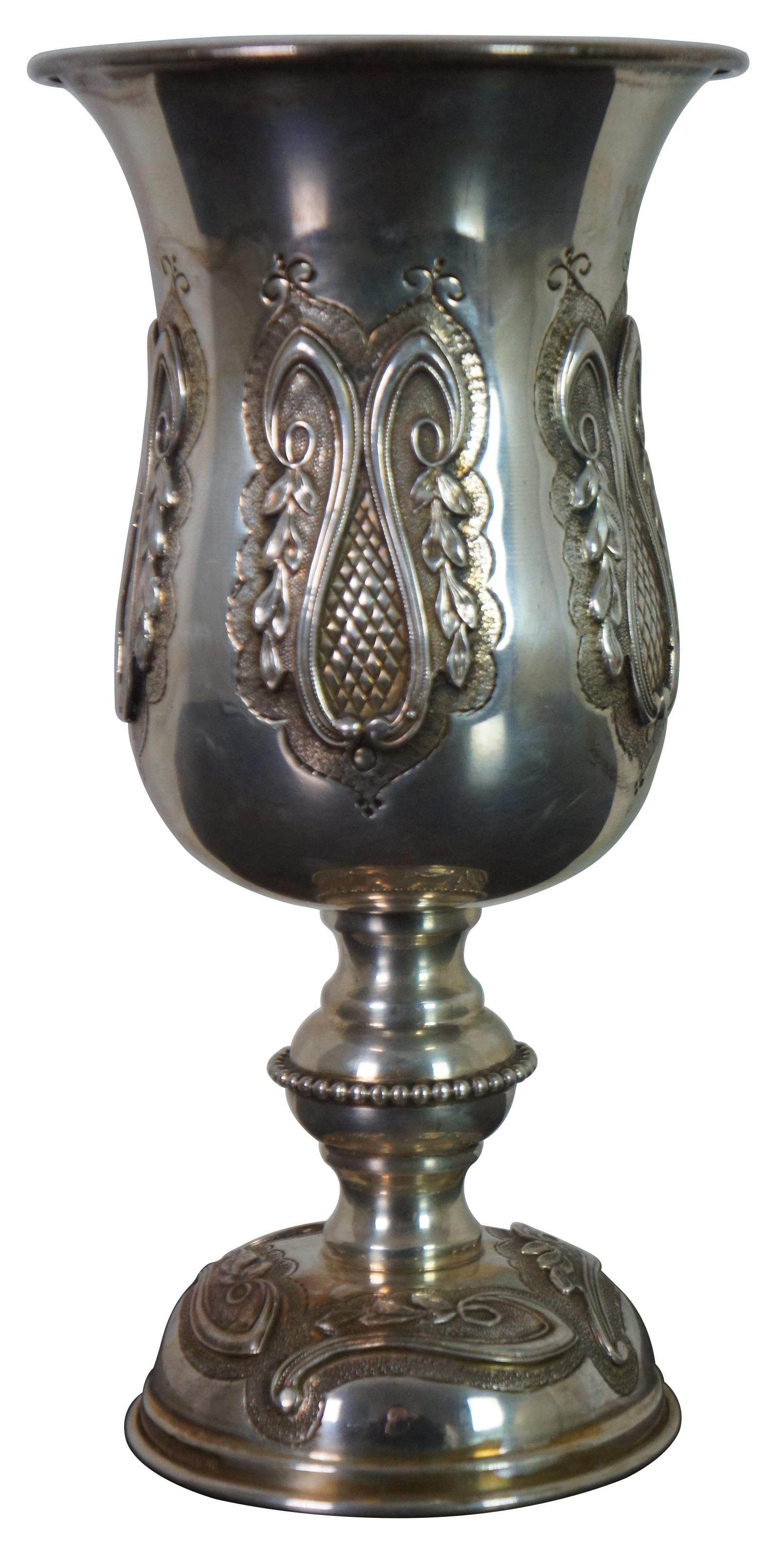 Antique Repousse Sterling Silver Kiddush Passover Wine Cup Goblet Judaica 350g In Good Condition In Dayton, OH