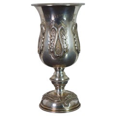 Antique Repousse Sterling Silver Kiddush Passover Wine Cup Goblet Judaica 350g