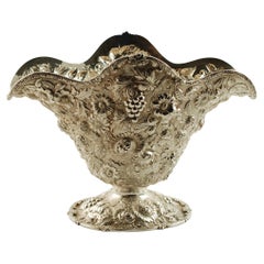 Antique Repoussé Sterling Silver Pedestal Bowl Fruit and Flower Motif