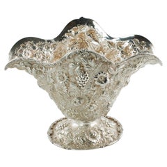 Antique Repoussé Sterling Silver Pedestal Bowl Fruit and Flower Motif