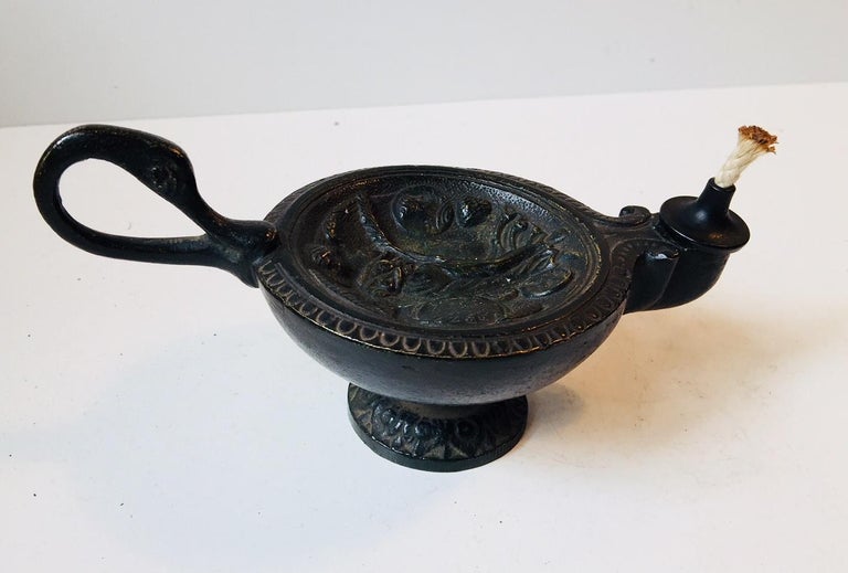 Antique Repro of Ancient Roman Bronze Oil Lamp, Annum Novum Faustum