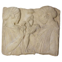 Antique Reproduction Etruscan Women and Roses Plaster Bas-Relief Louvre, France