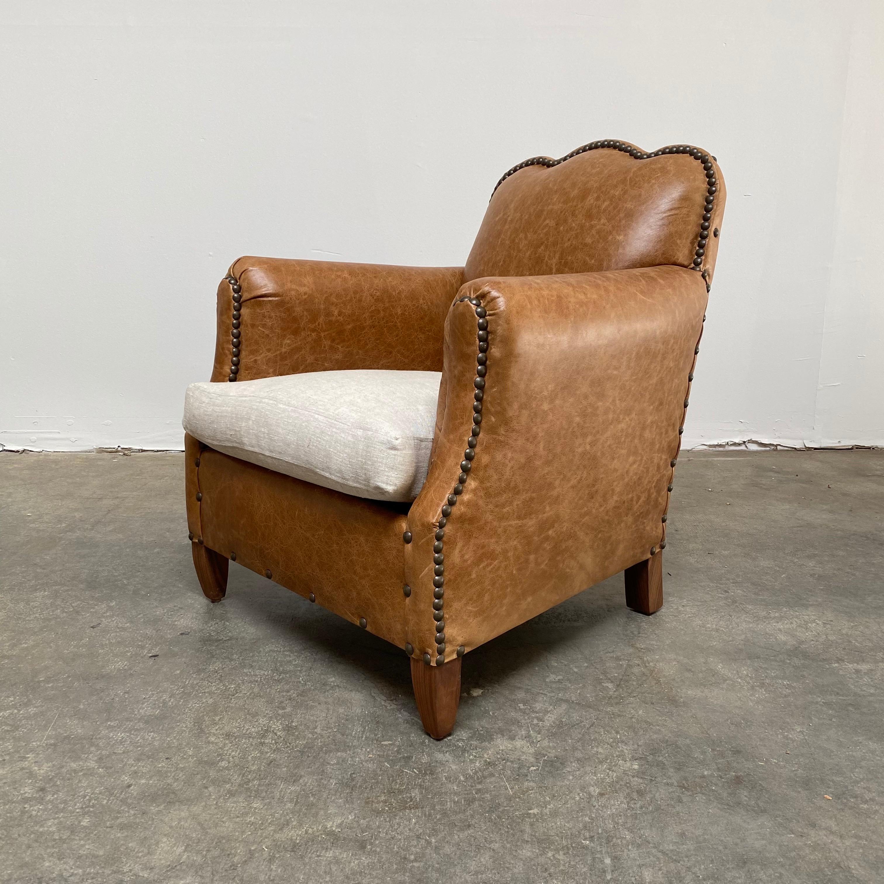 Antique Reproduction French Leather Club Chair In New Condition For Sale In Old Town Orange, CA