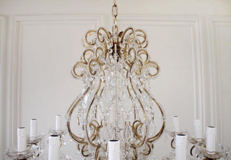 Antique Reproduction Italian Chandelier with Beaded Arms and Rock Style  Crystals For Sale at 1stDibs