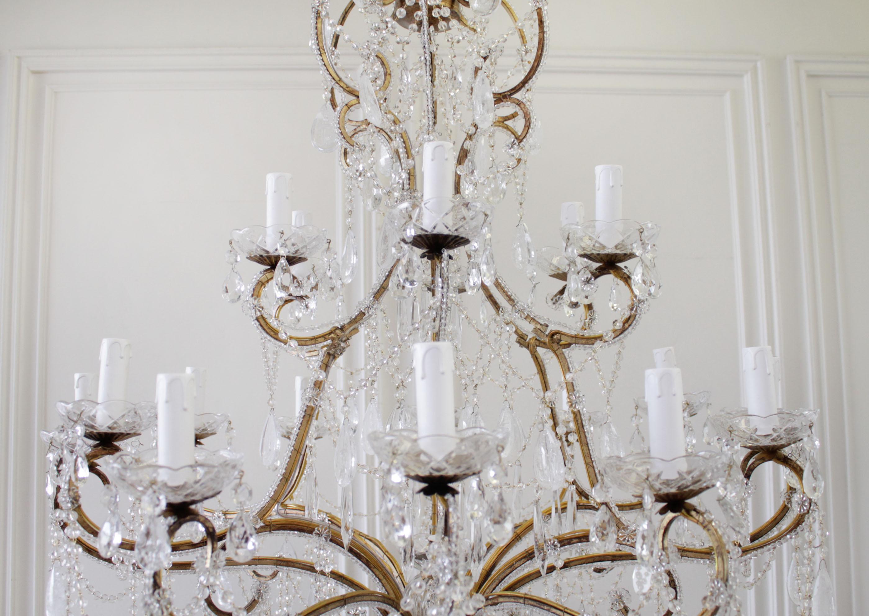 Antique Reproduction Italian Chandelier with Rock Style Crystals In New Condition For Sale In Brea, CA