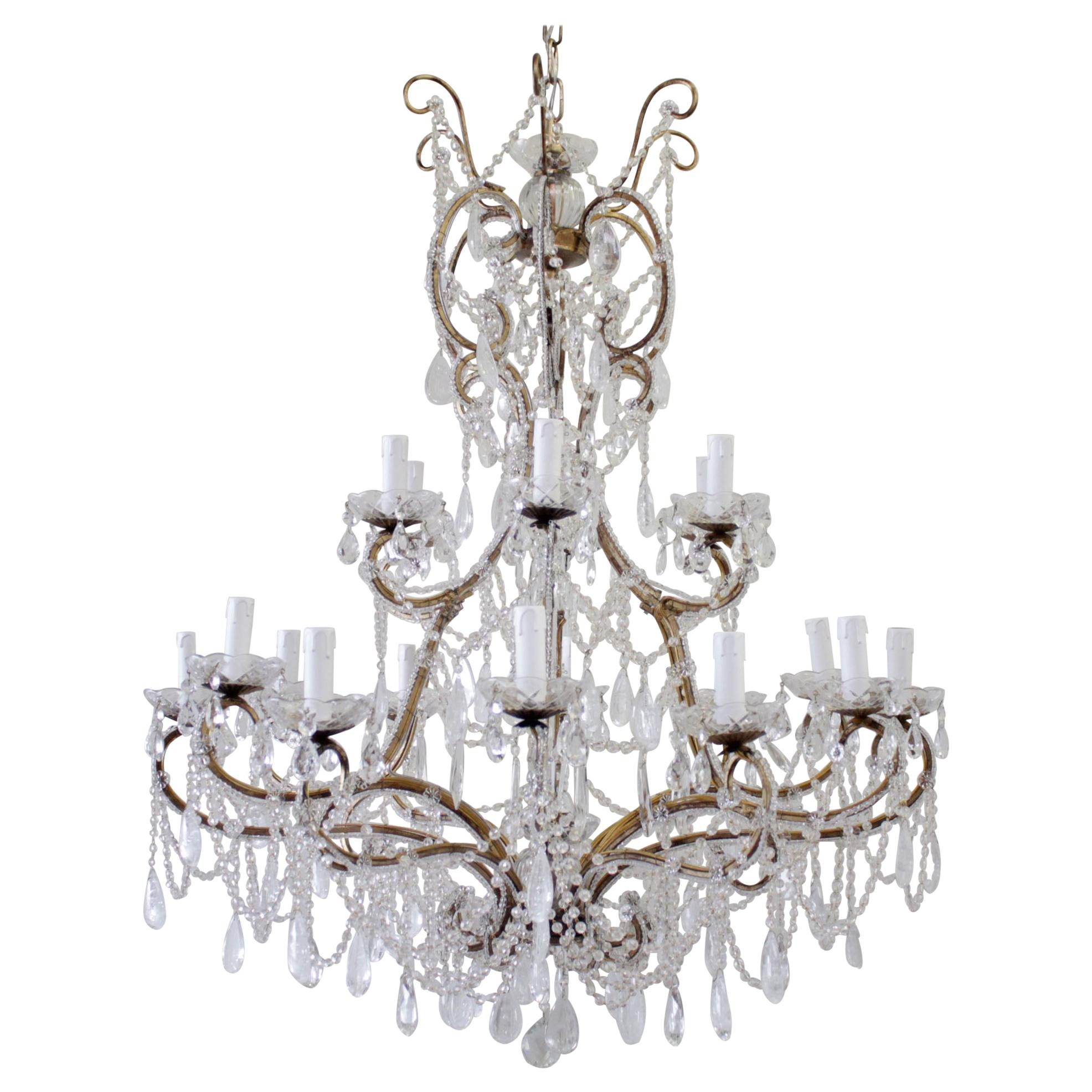 Antique Reproduction Italian Chandelier with Rock Style Crystals For Sale