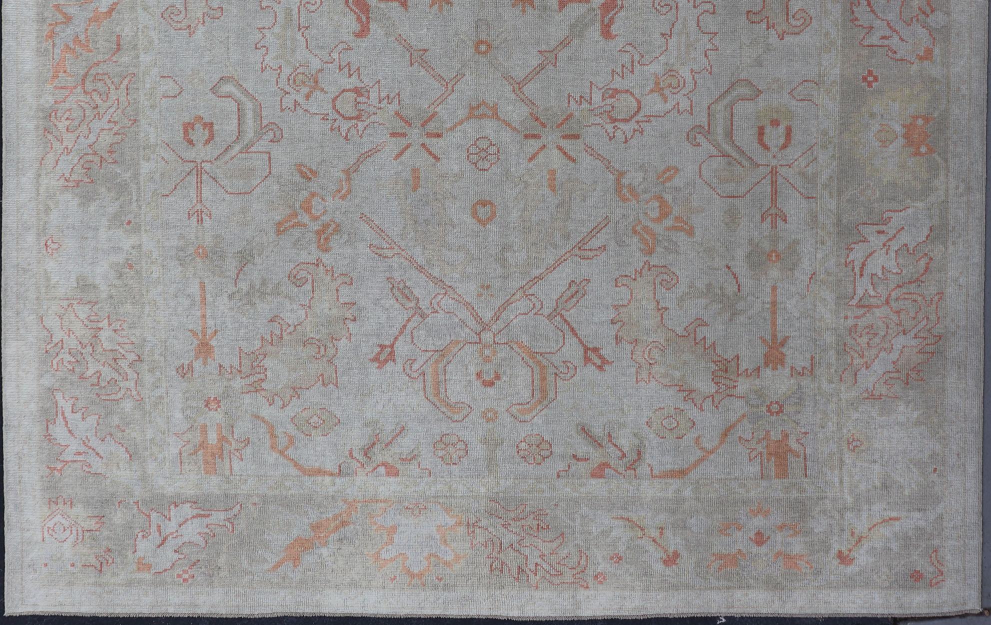 Turkish Oushak with Muted Color Palette and All-Over Design by Keivan Woven Arts For Sale 4