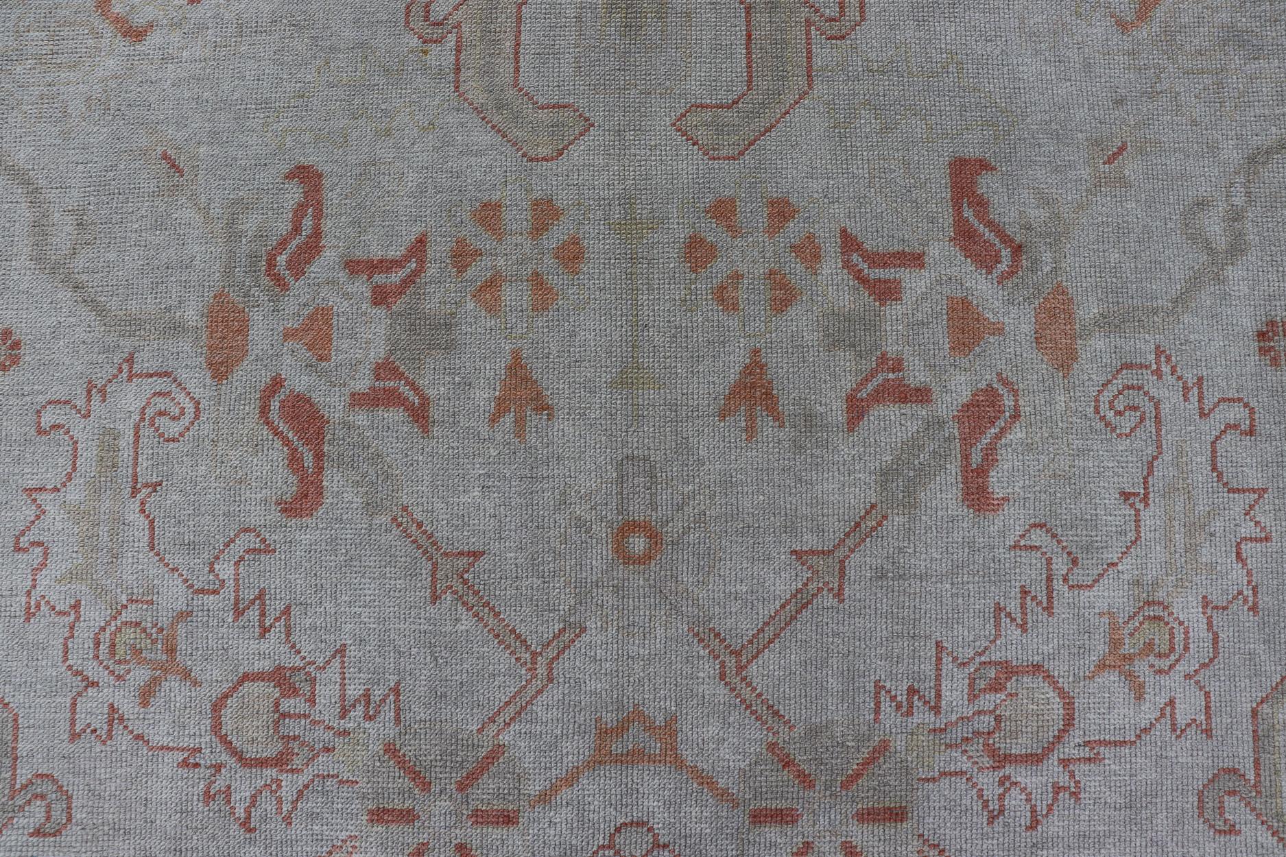 Hand-Knotted Turkish Oushak with Muted Color Palette and All-Over Design by Keivan Woven Arts For Sale