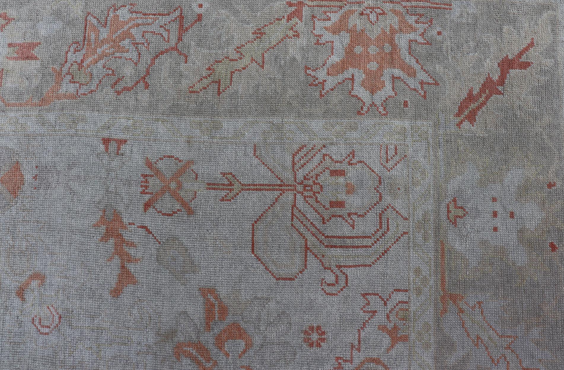 Contemporary Turkish Oushak with Muted Color Palette and All-Over Design by Keivan Woven Arts For Sale