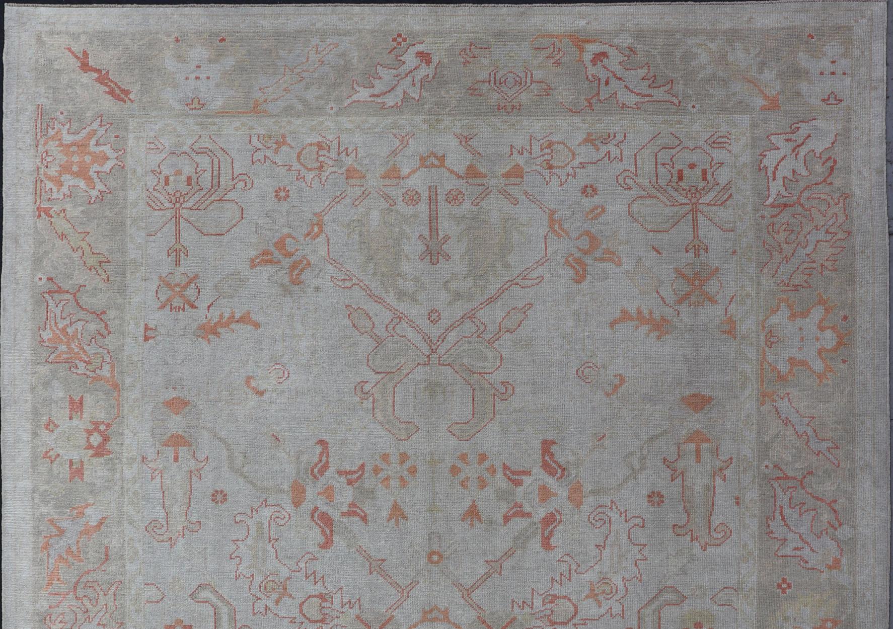 Turkish Oushak with Muted Color Palette and All-Over Design by Keivan Woven Arts For Sale 2