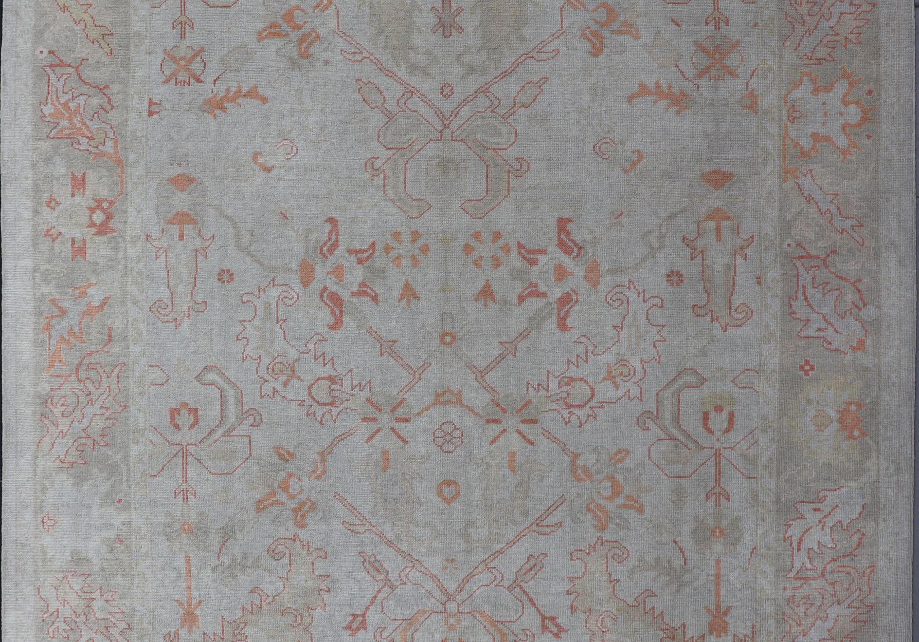 Turkish Oushak with Muted Color Palette and All-Over Design by Keivan Woven Arts For Sale 3