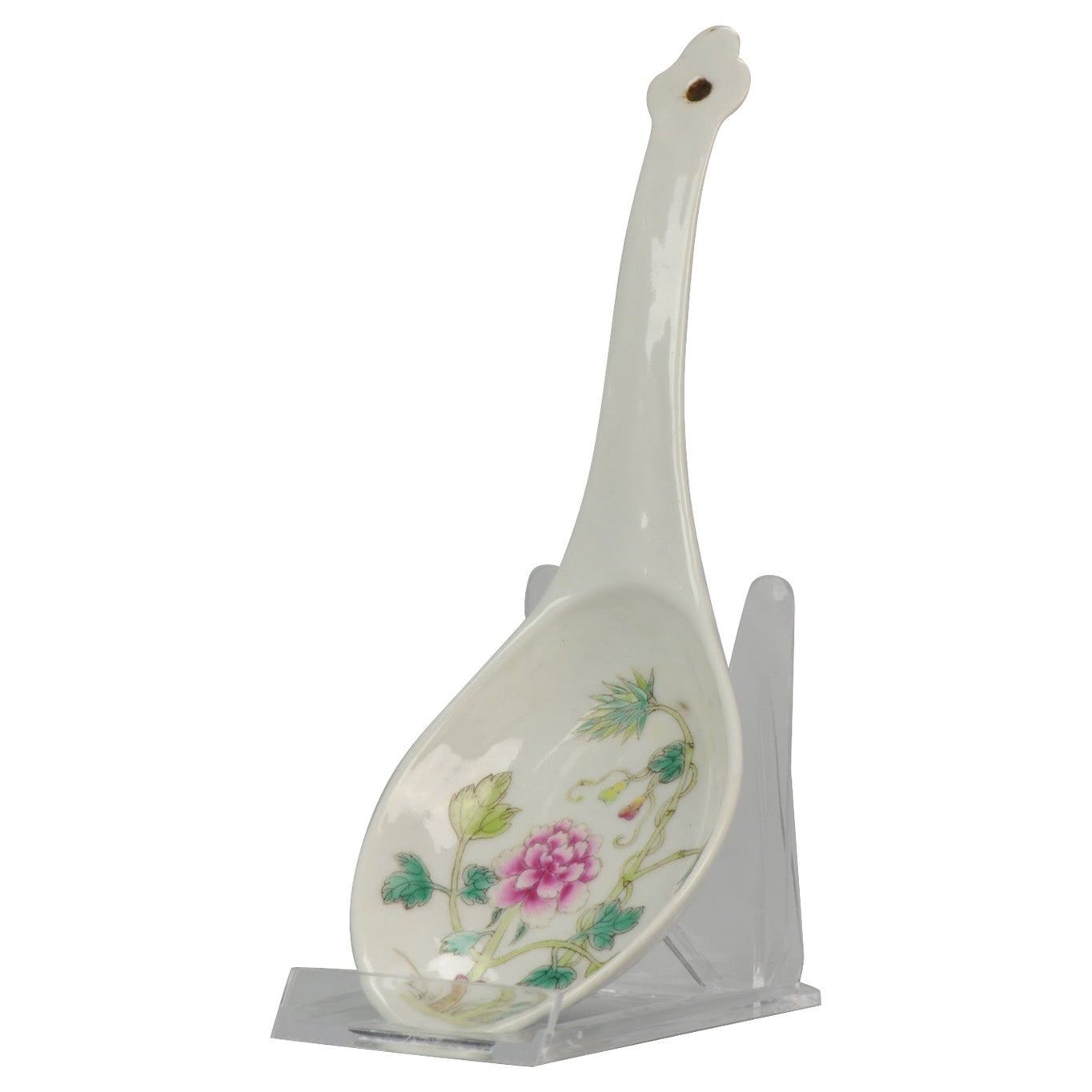 Grande cuillère ancienne en porcelaine chinoise de la République Qianlong marquée, 19e/20e siècle