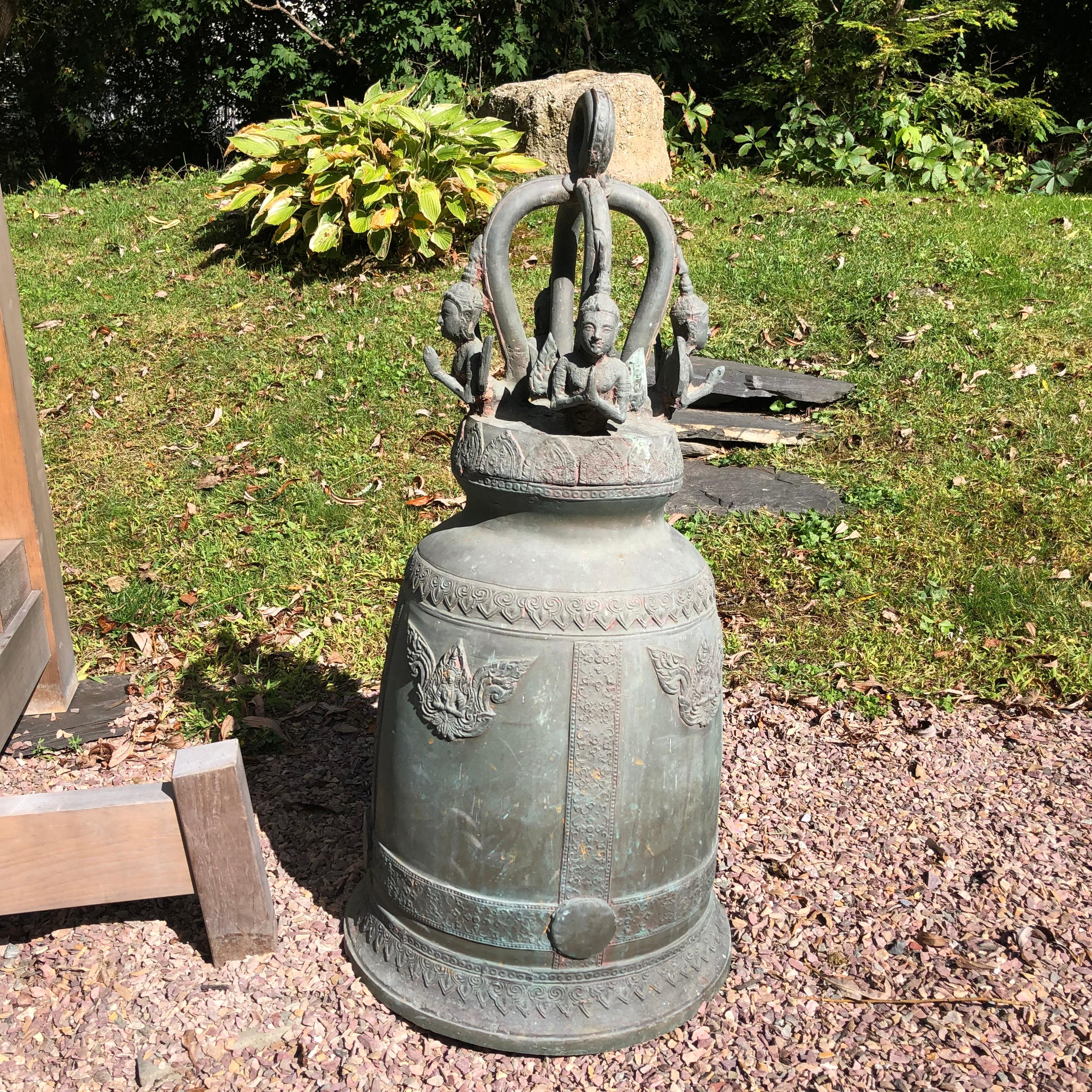 Antike Bronze Glocke & Custom Crafted Stand Calm Resonating Pleasing Sound 1