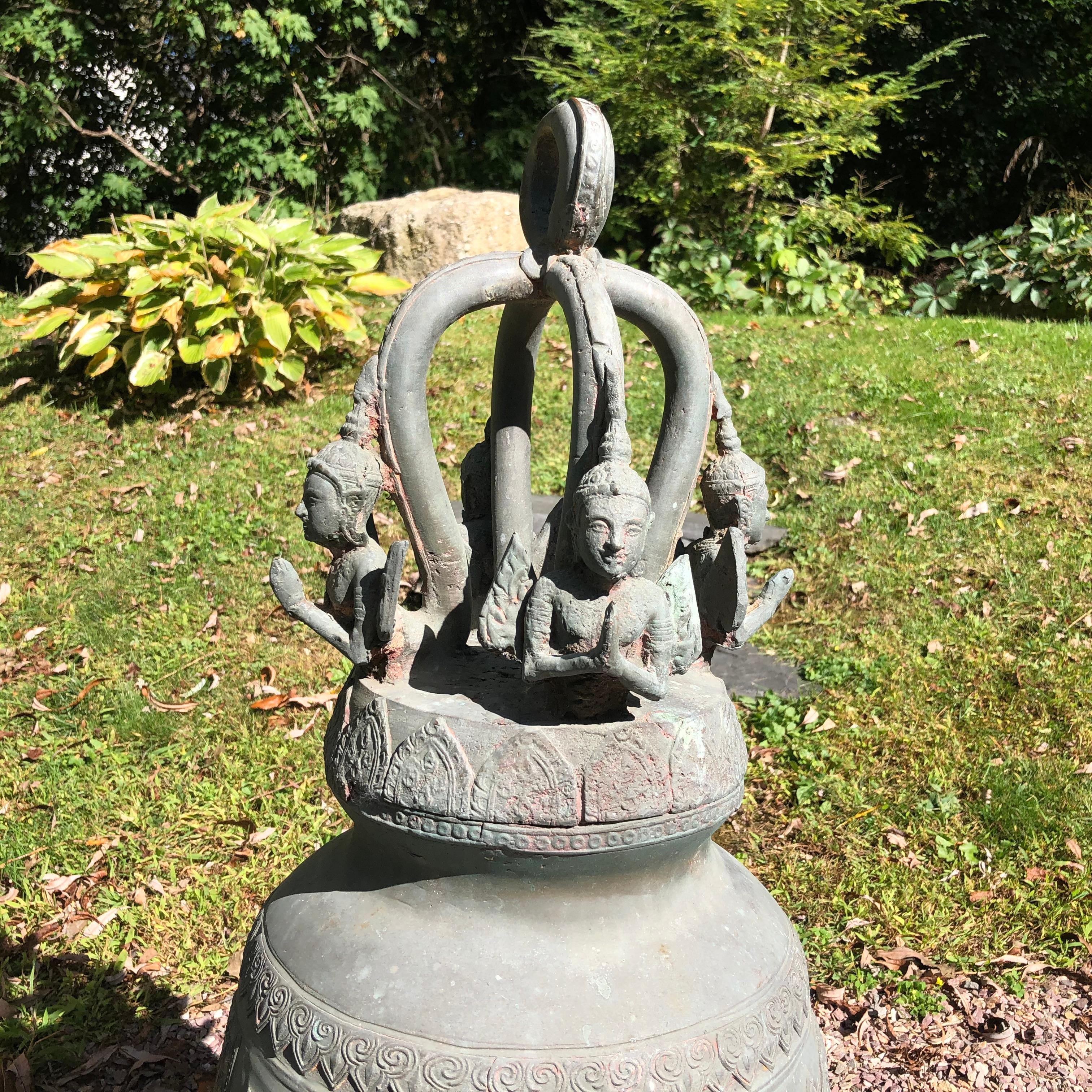 Antike Bronze Glocke & Custom Crafted Stand Calm Resonating Pleasing Sound 2