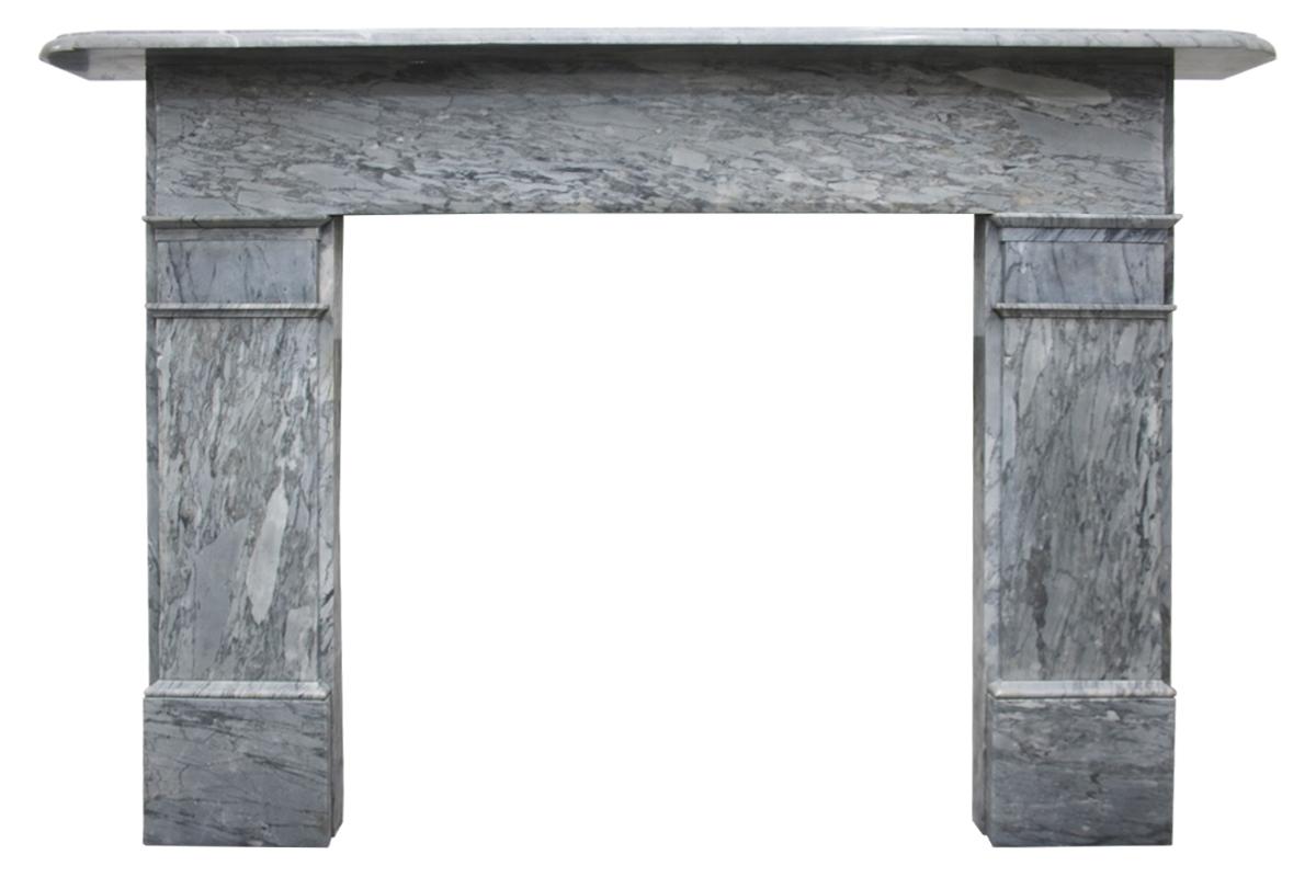 Antique 19th century fireplace surround in grey Bardiglio marble, with simple lines and good proportions, circa 1880. 

Pictured with an original Victorian arched cast iron insert, priced separately.