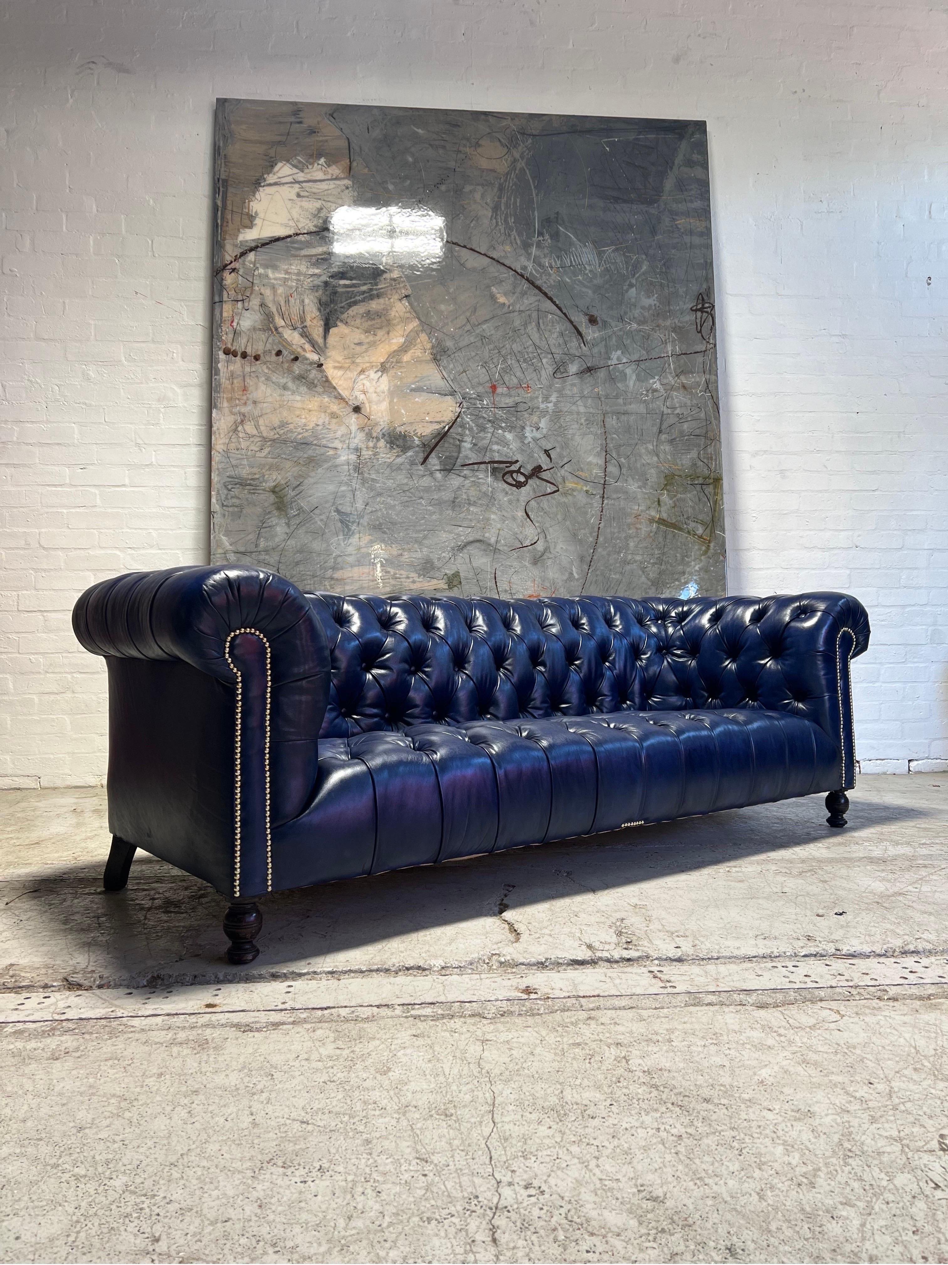 Antique Restored 19th Century Chesterfield Sofa in Hand Dyed Leathers