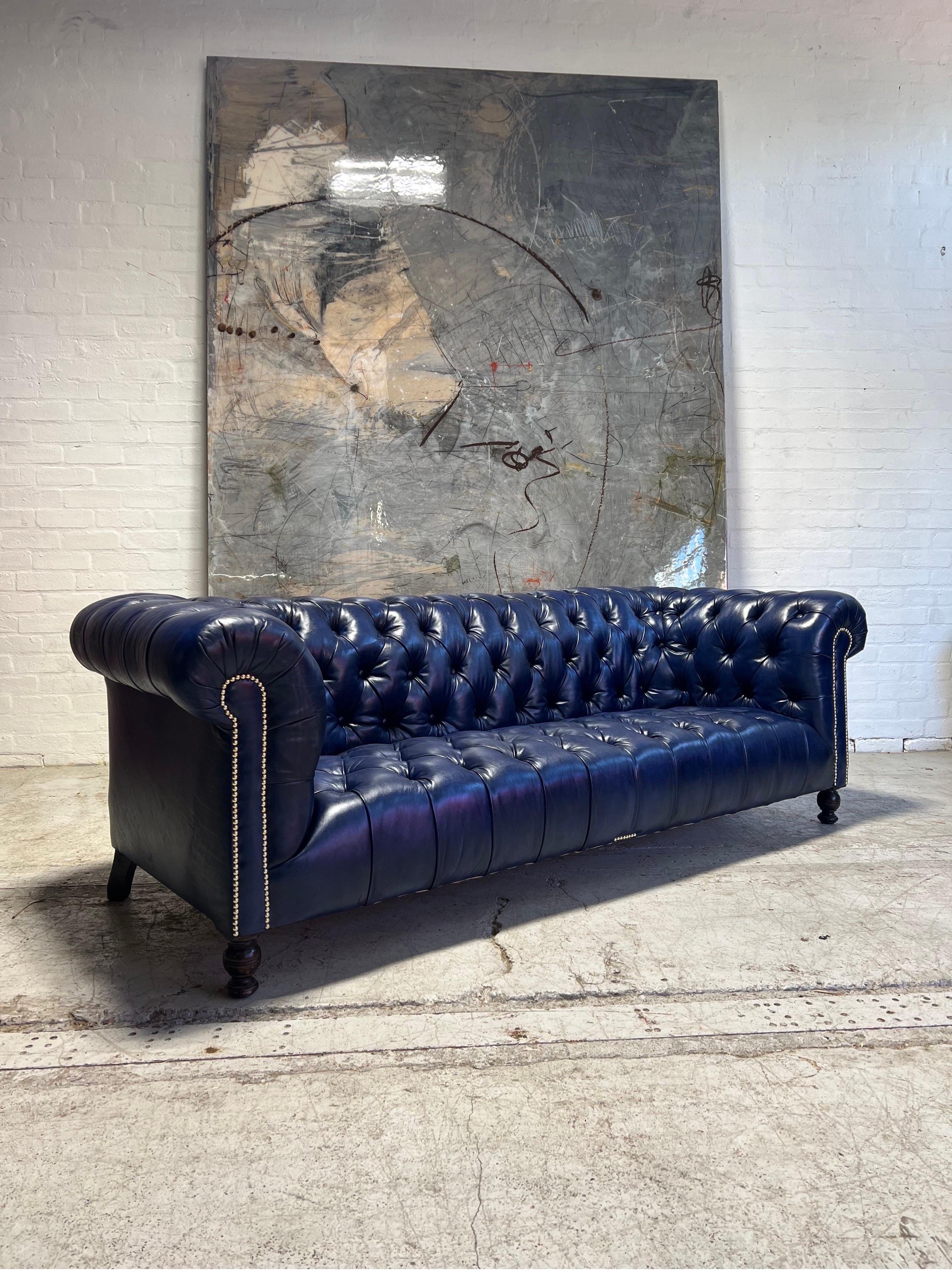 Antique Restored 19th Century Chesterfield Sofa in Hand Dyed Leathers