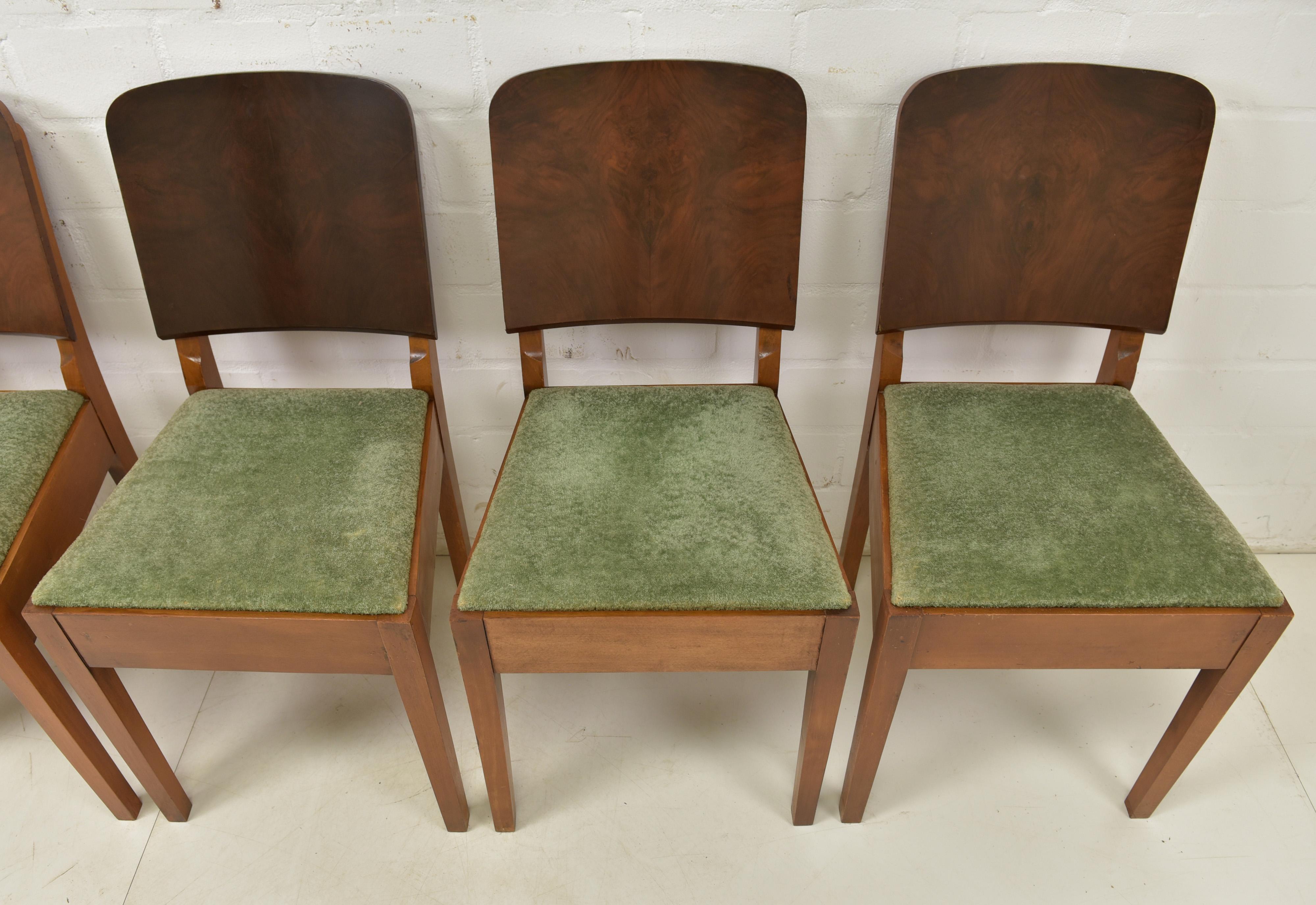 Noce ANTICO! Tavolo da pranzo Art Deco restaurato con 6 sedie, circa 1935, noce in vendita