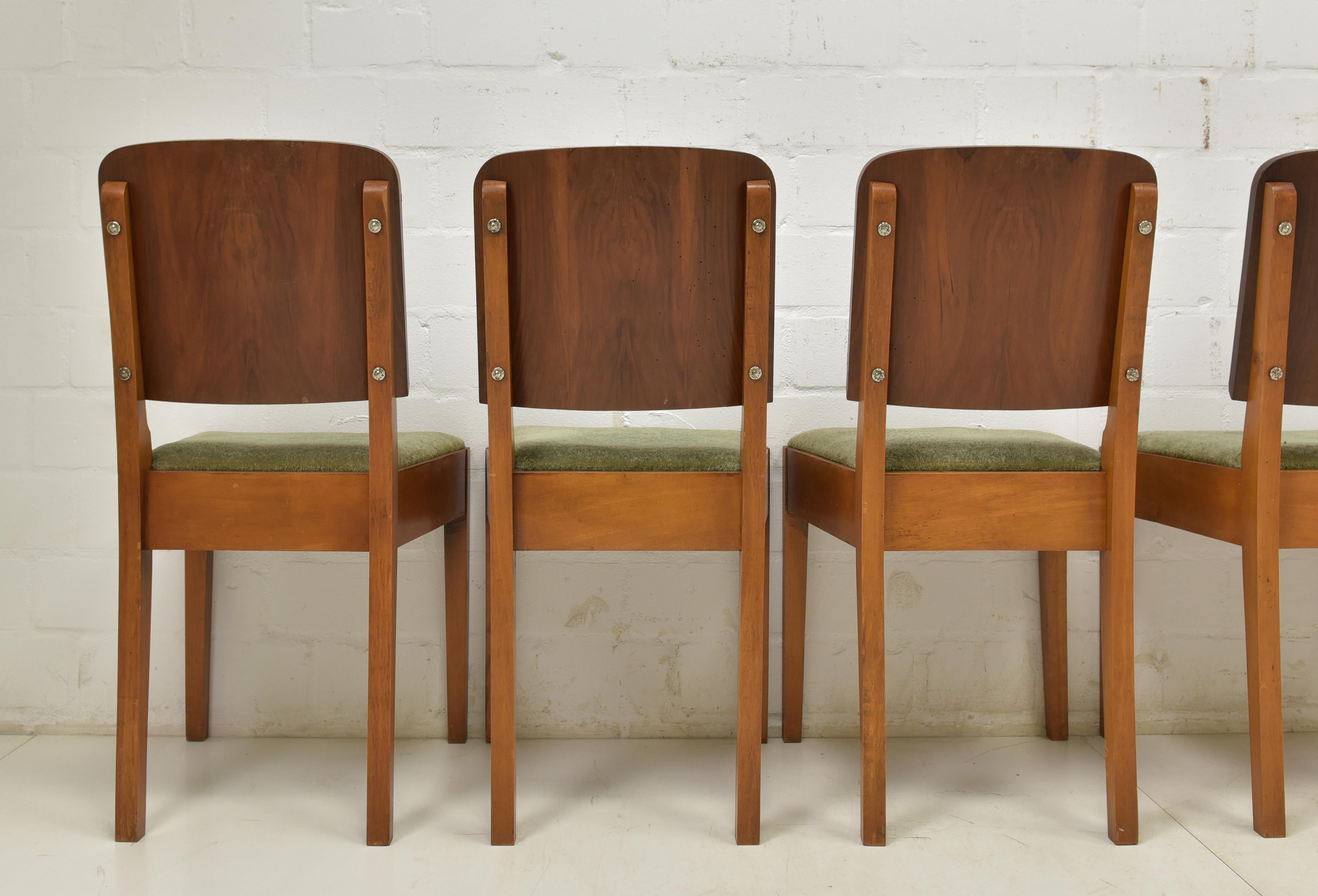 ANTICO! Tavolo da pranzo Art Deco restaurato con 6 sedie, circa 1935, noce in vendita 1