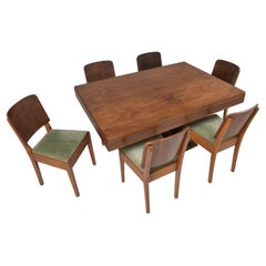 ANTIQUE! Restored Art Deco dining table with 6 chairs, circa 1935, walnut