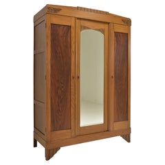 Antiker restaurierter Art-Déco-Kleiderschrank aus Eiche und Palisanderholz