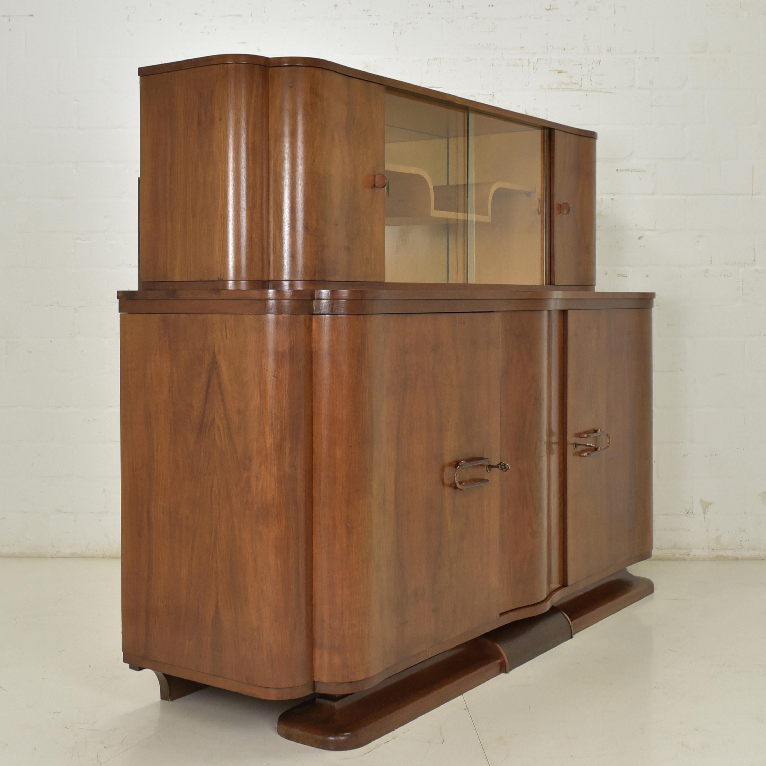 Antique! Restored Art Deco Sideboard Display Cabinet Dining Room Walnut For Sale 5