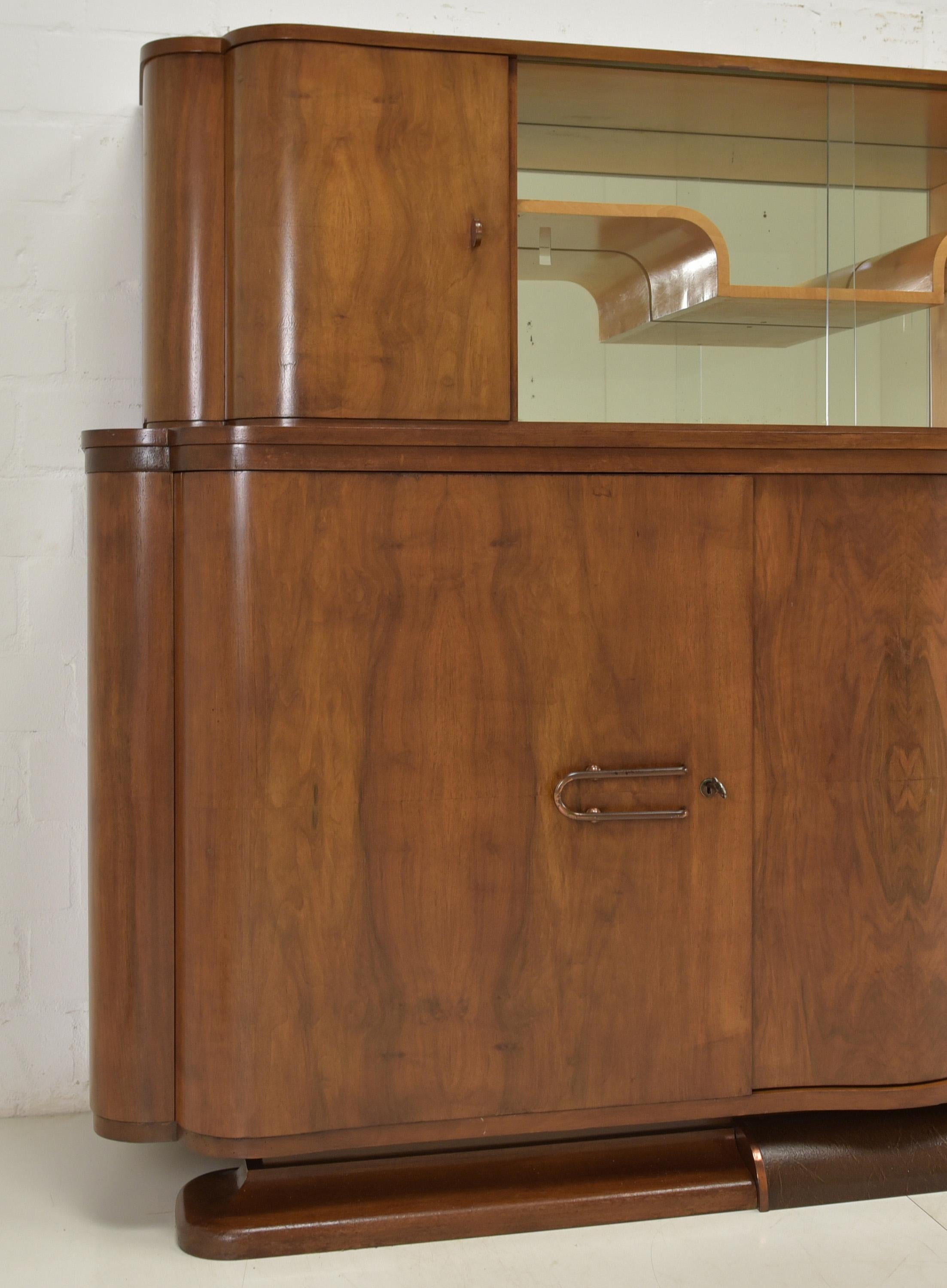 Antique! Restored Art Deco Sideboard Display Cabinet Dining Room Walnut For Sale 3