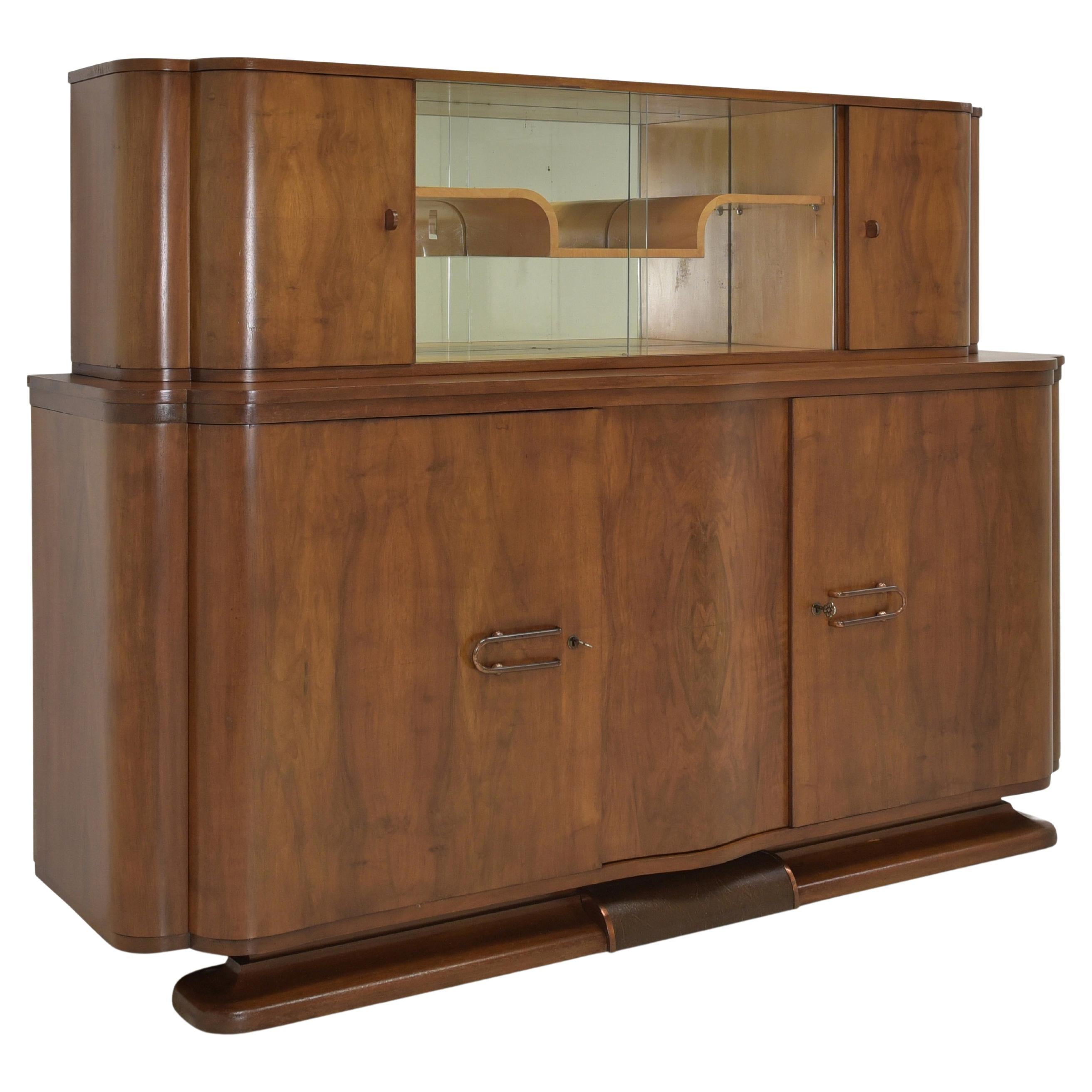 Antique! Restored Art Deco Sideboard Display Cabinet Dining Room Walnut For Sale