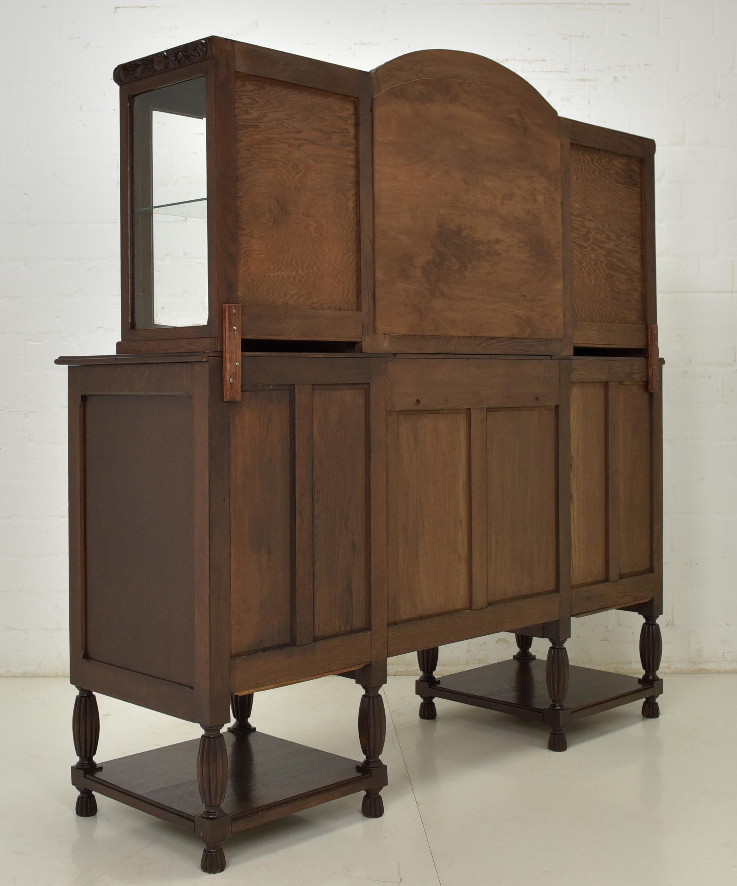 Antique Restored Art Deco Sideboard Display Cabinet in Oak For Sale 6