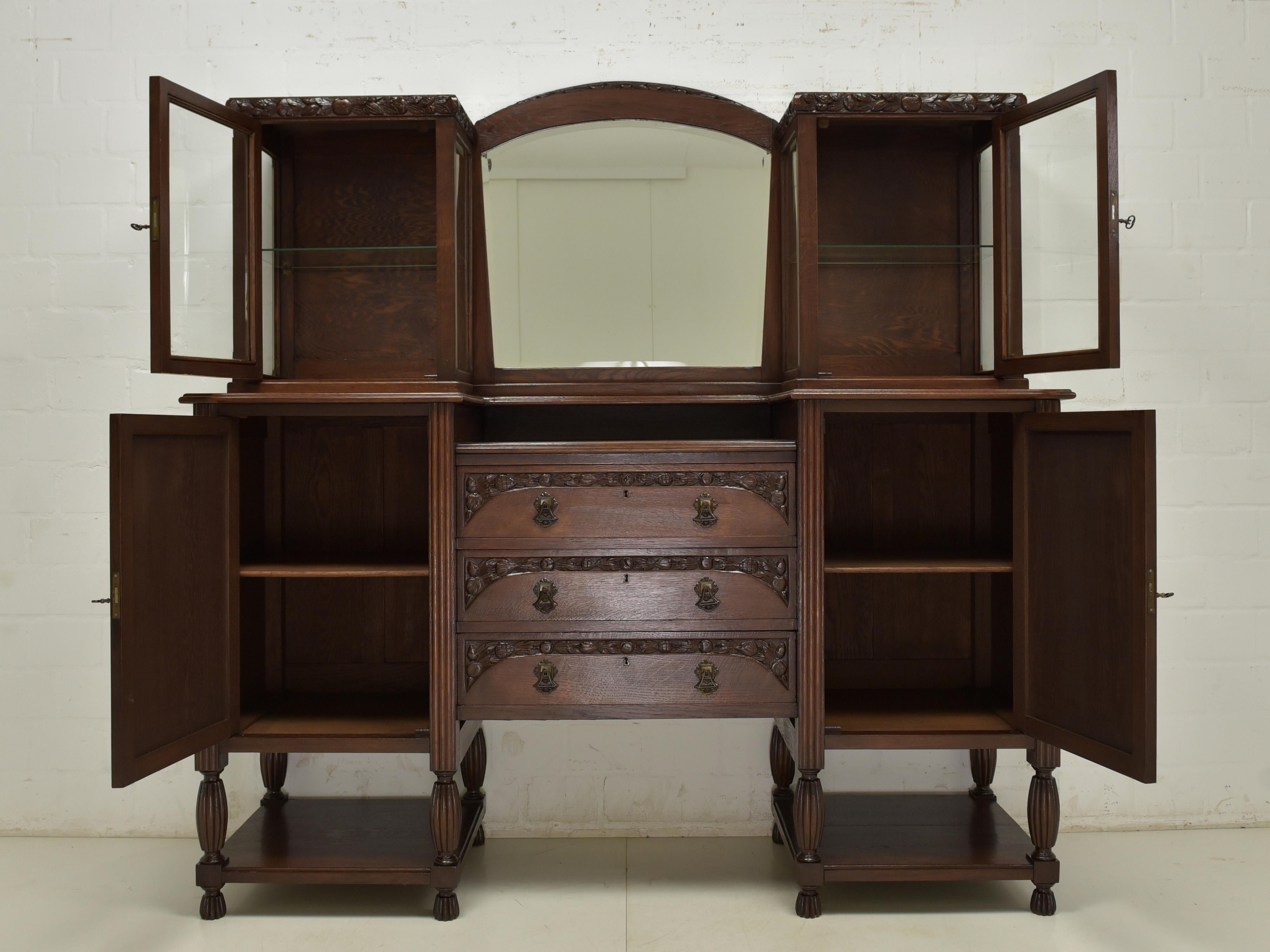 European Antique Restored Art Deco Sideboard Display Cabinet in Oak For Sale