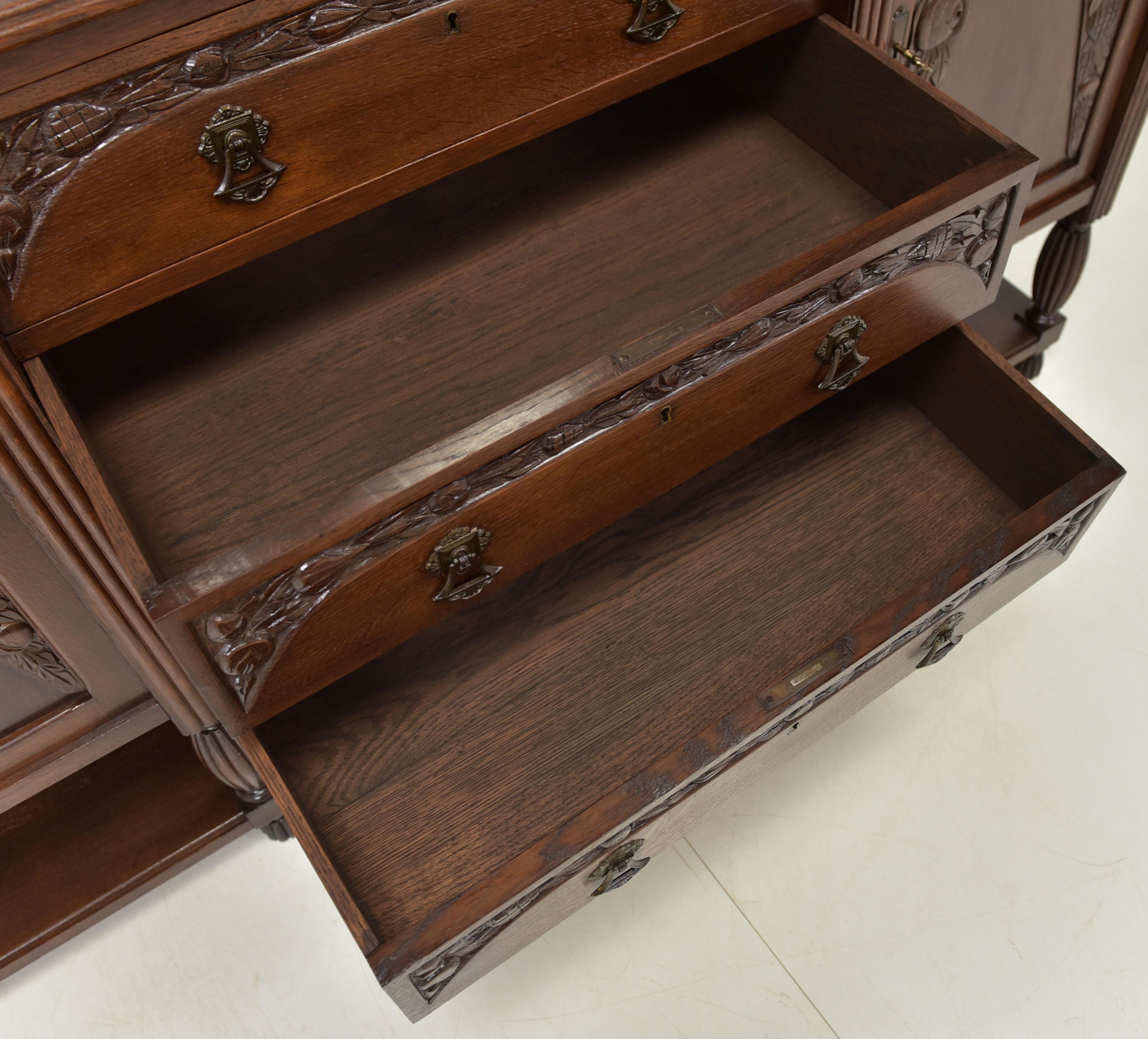 Antique Restored Art Deco Sideboard Display Cabinet in Oak For Sale 2