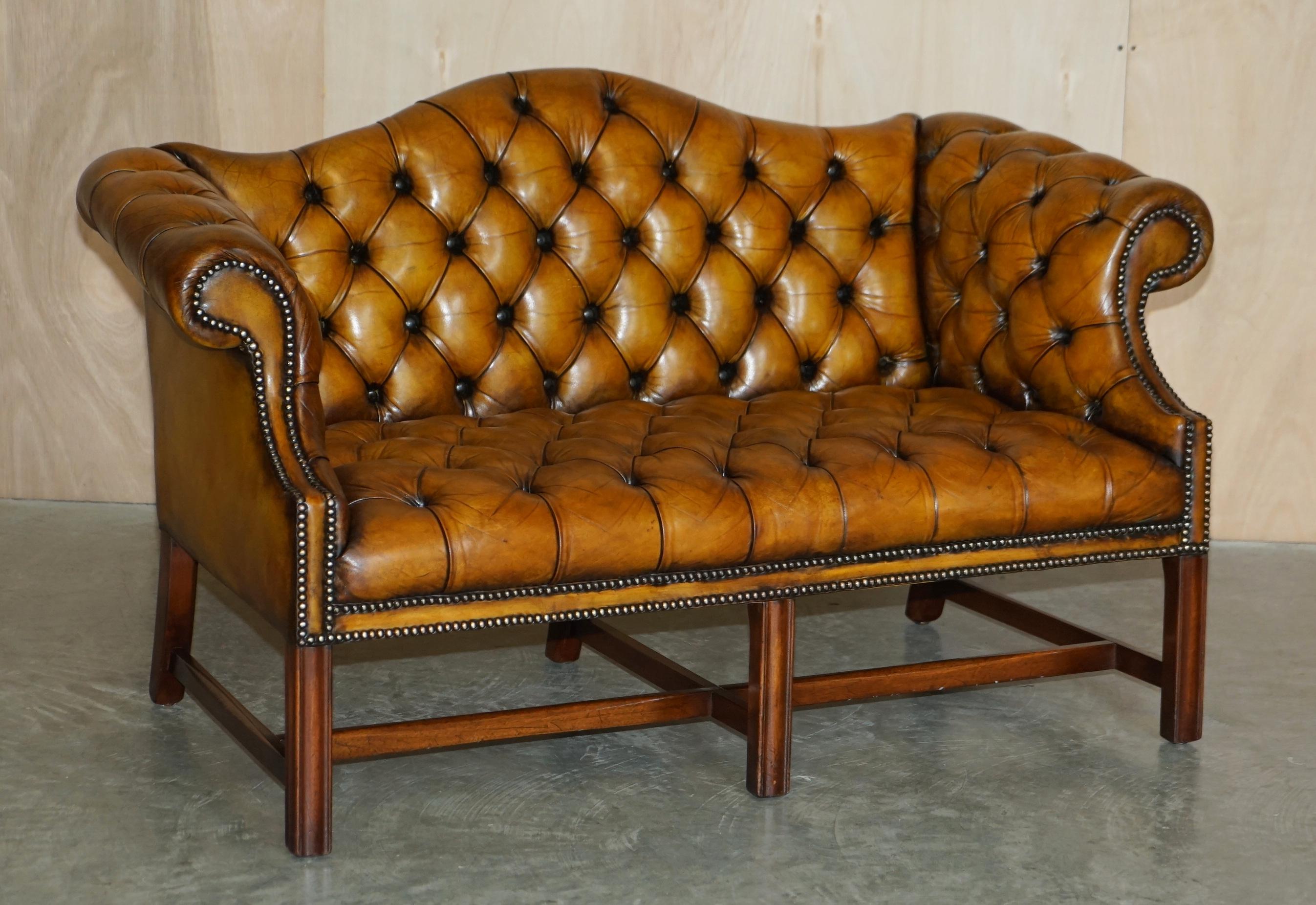 Antique Restored Brown Leather Chesterfield Library Armchairs Sofa Stool Suite For Sale 5