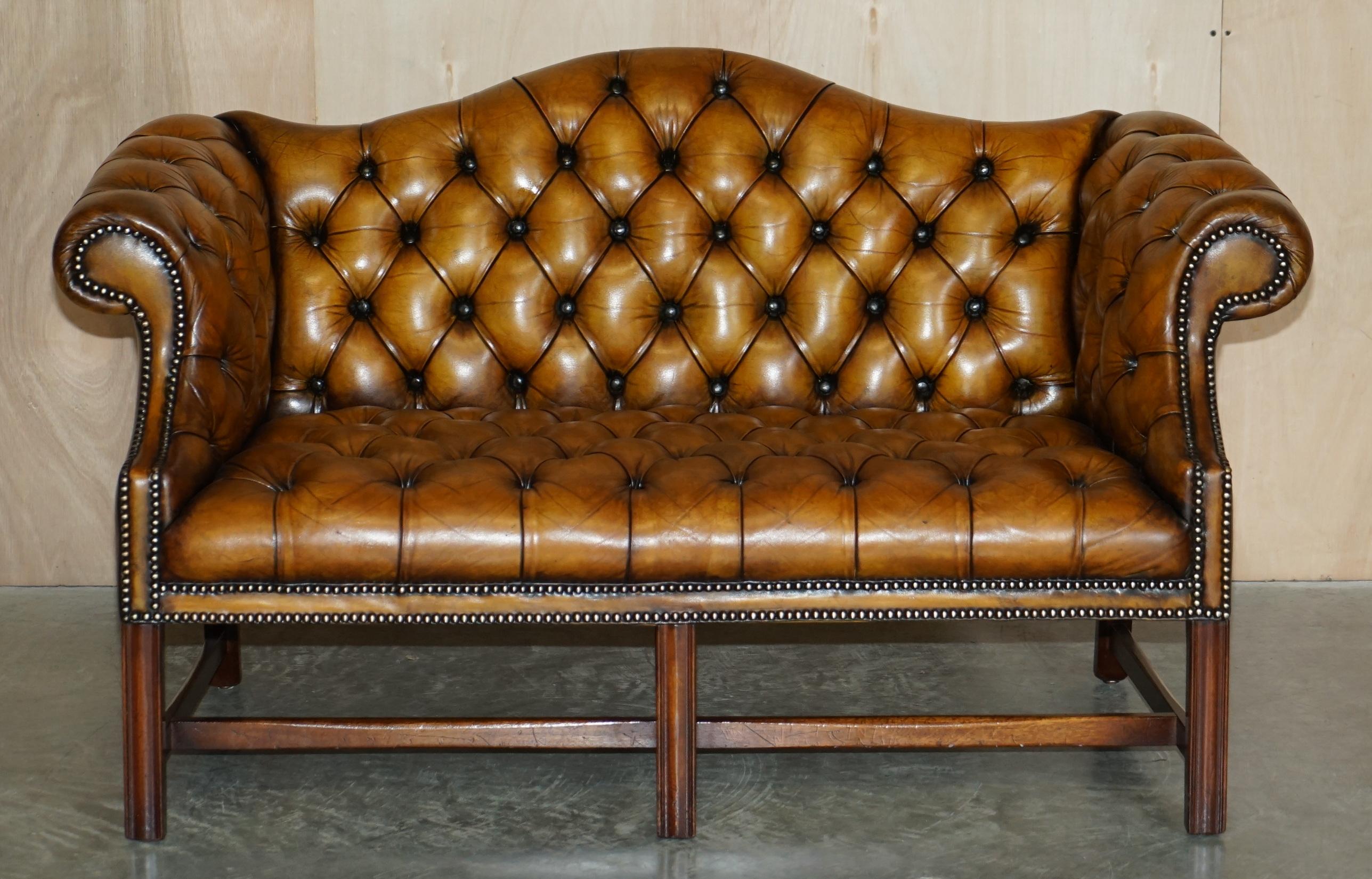 Antique Restored Brown Leather Chesterfield Library Armchairs Sofa Stool Suite For Sale 6